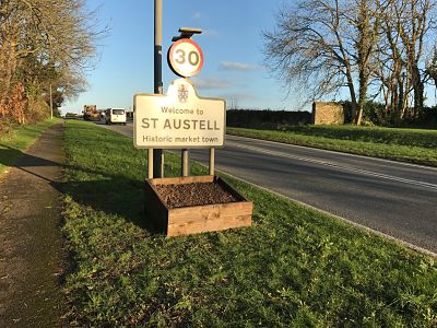 flower bed by st austell sign bare