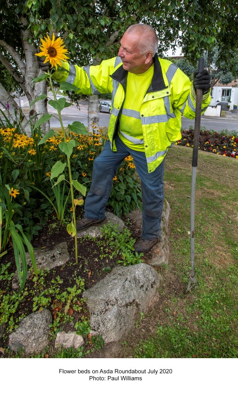 Flower beds on asda roundabout July 2020