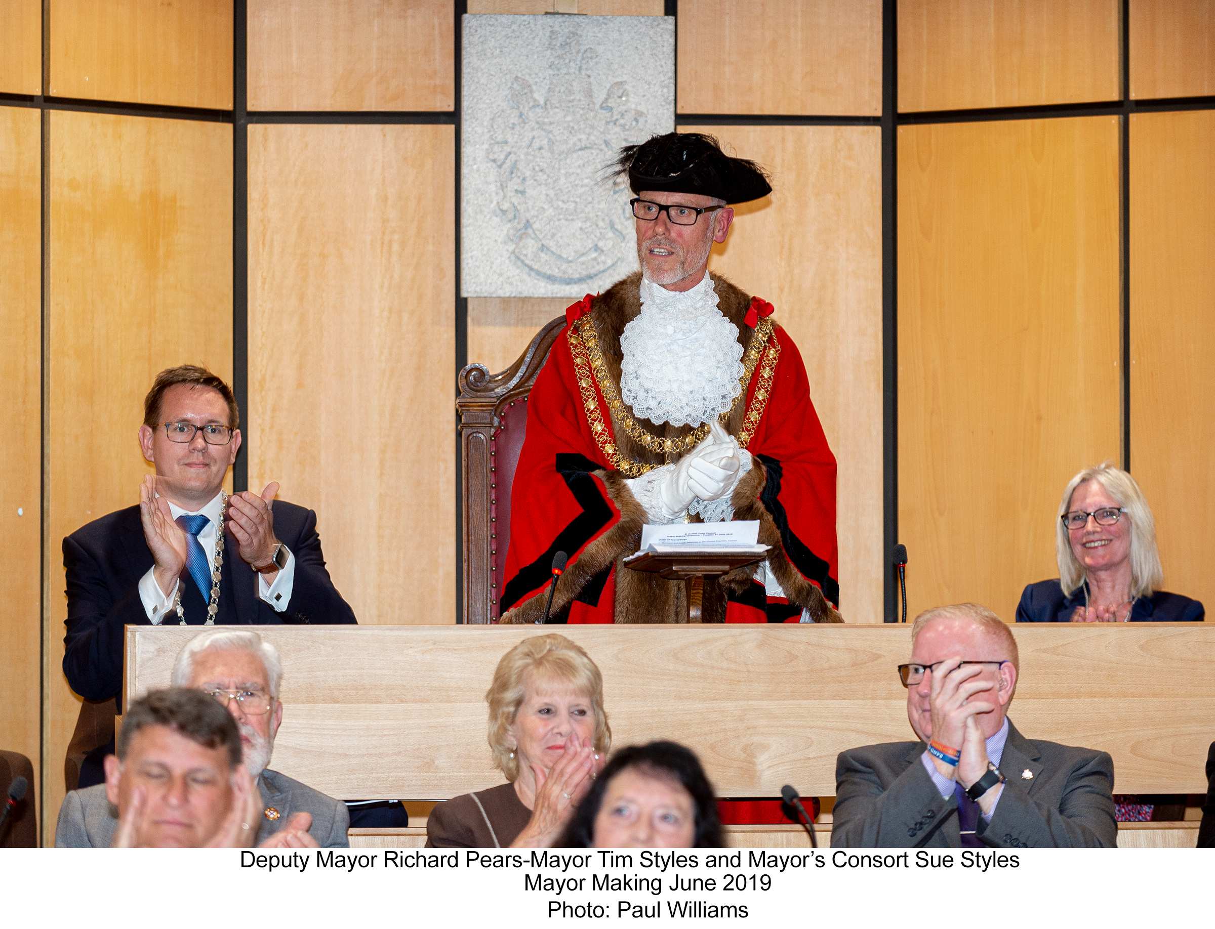 Deputy Mayor Richard Pears,  Mayor Tim Styles and Mayor's Consort Sue Styles at the 2019 Mayor Making Ceremony