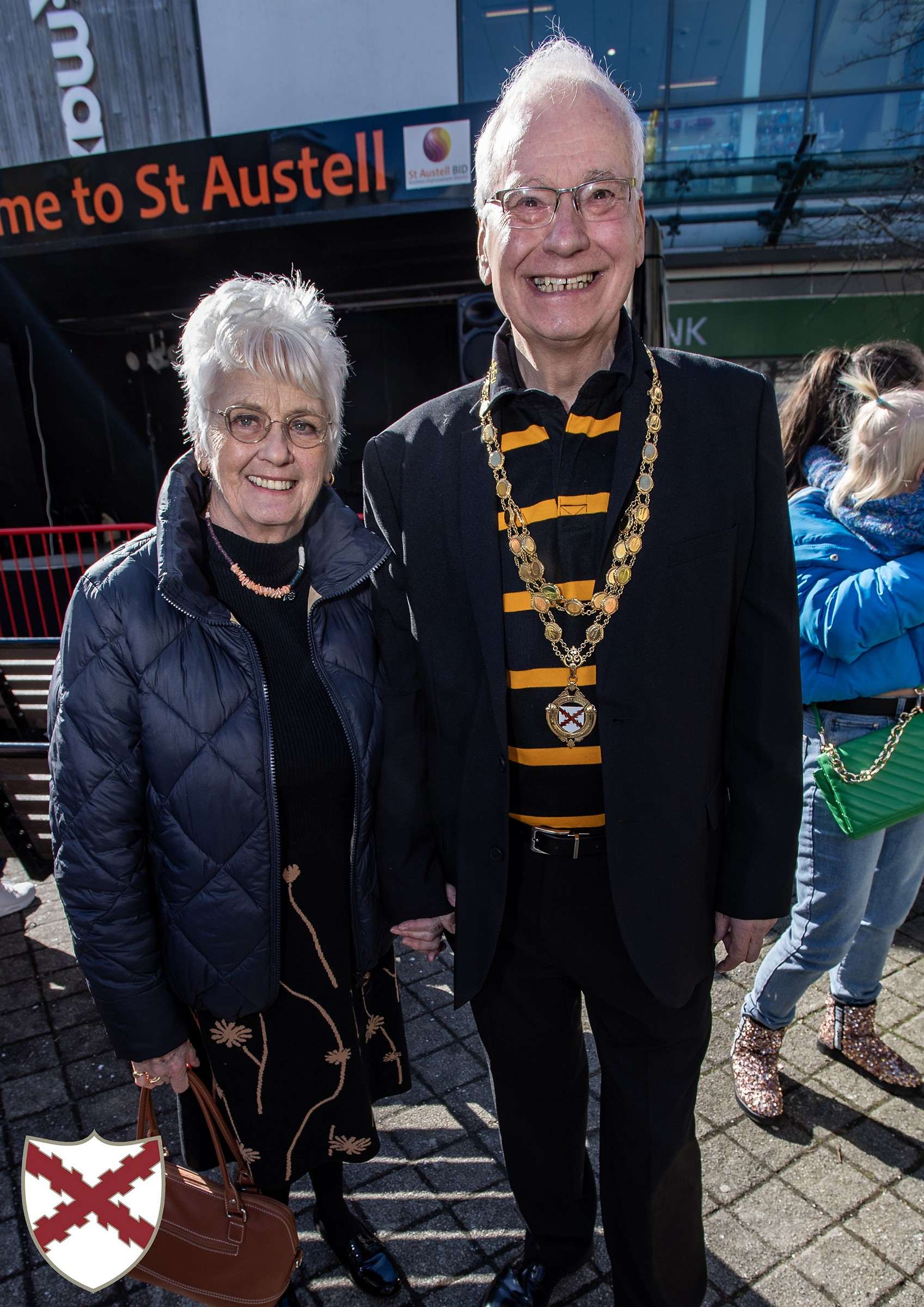  Councillor Colin Hamilton, Mayor of St Austell and his wife Maggie enjoying the St Piran’s Day celebrations in St Austell town centre.