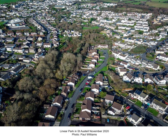 Drone shot of Linear Park, November 2020