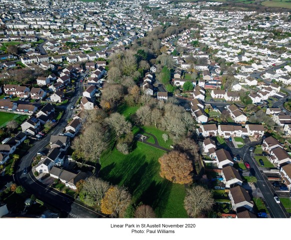 Drone shot of Linear Park, November 2020