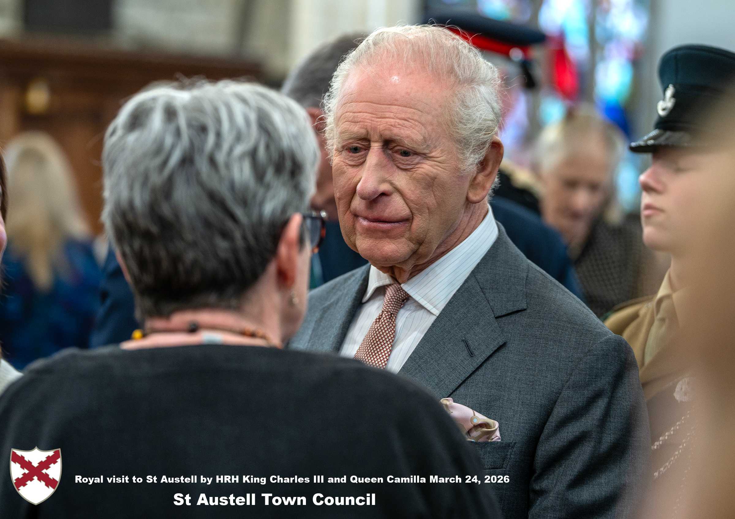 His Majesty King Charles and Her Majesty Queen Camilla meets local organisations, volunteers and religious groups in Holy Trinity Church.