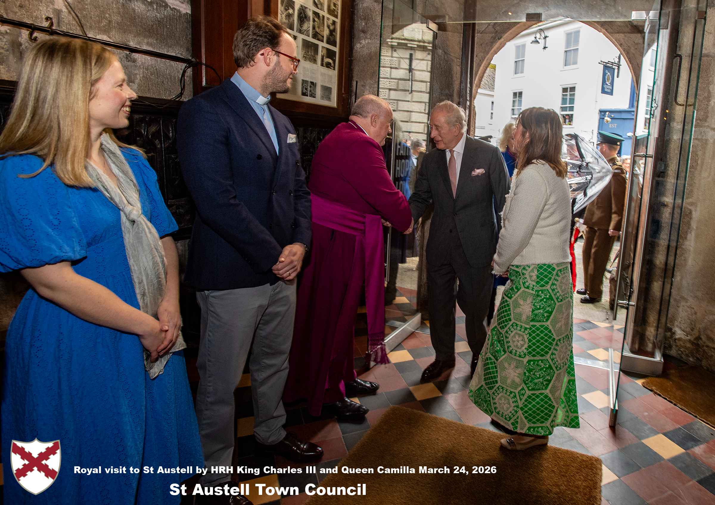 His Majesty King Charles and Her Majesty Queen Camilla meets local organisations, volunteers and religious groups in Holy Trinity Church.