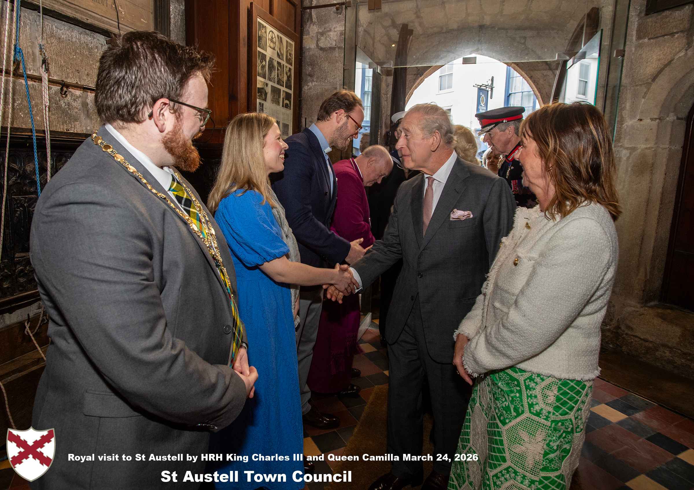 His Majesty King Charles meets local organisations, volunteers, religious groups and pupil’s from a local school at Holy Trinity Church.