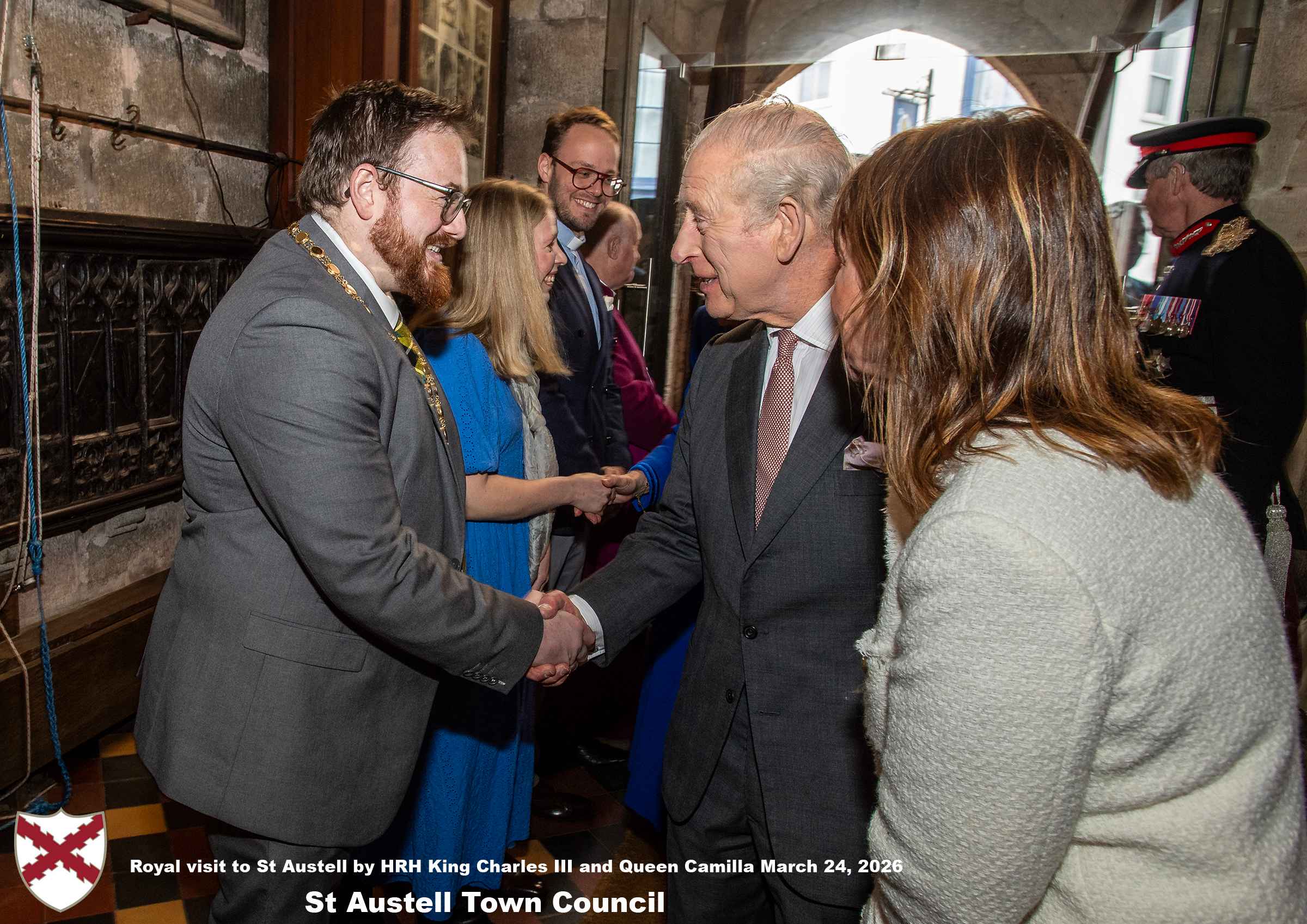 His Majesty King Charles meets local organisations, volunteers, religious groups and pupil’s from a local school at Holy Trinity Church.