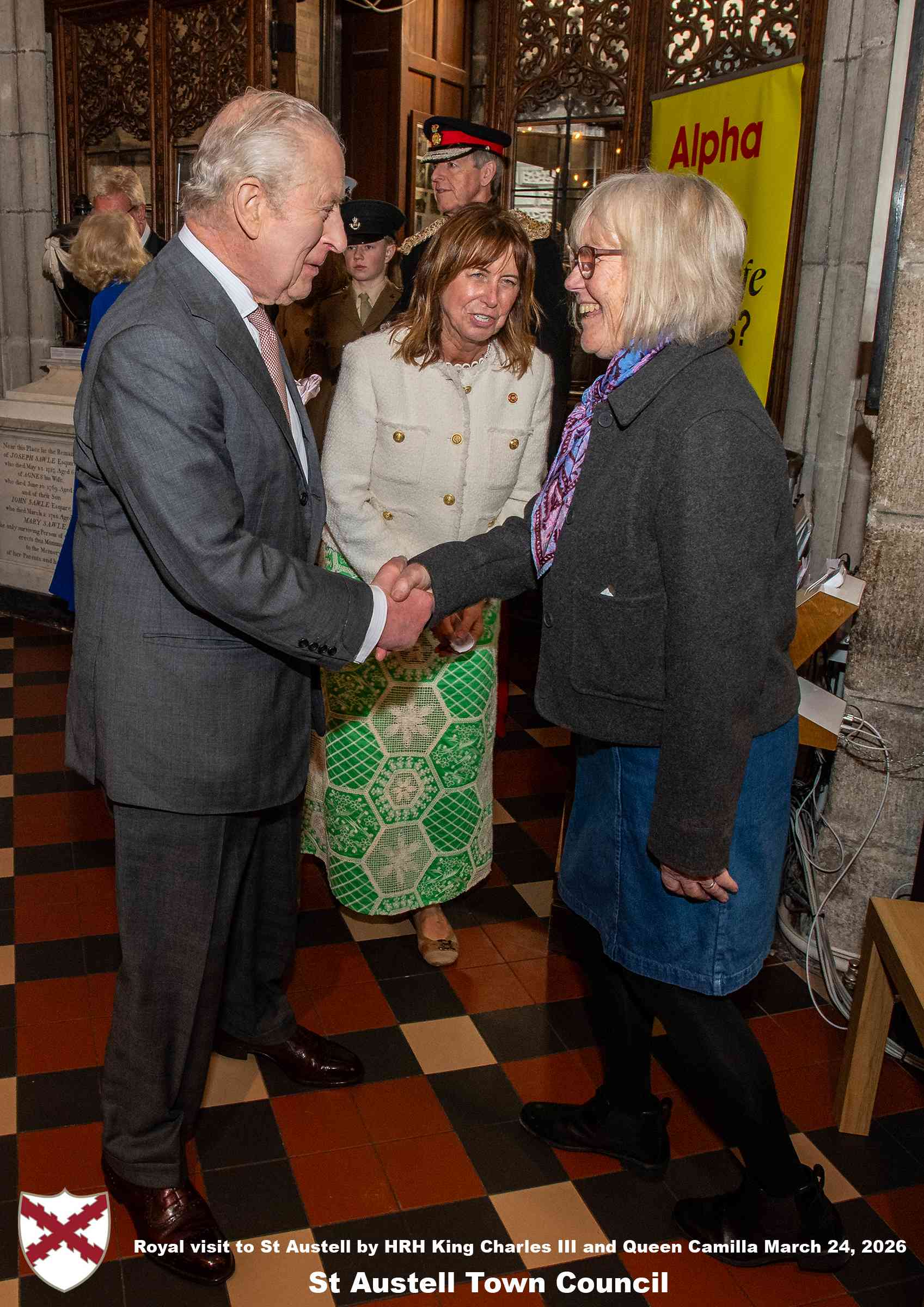 His Majesty King Charles and Her Majesty Queen Camilla meets local organisations, volunteers and religious groups in Holy Trinity Church.