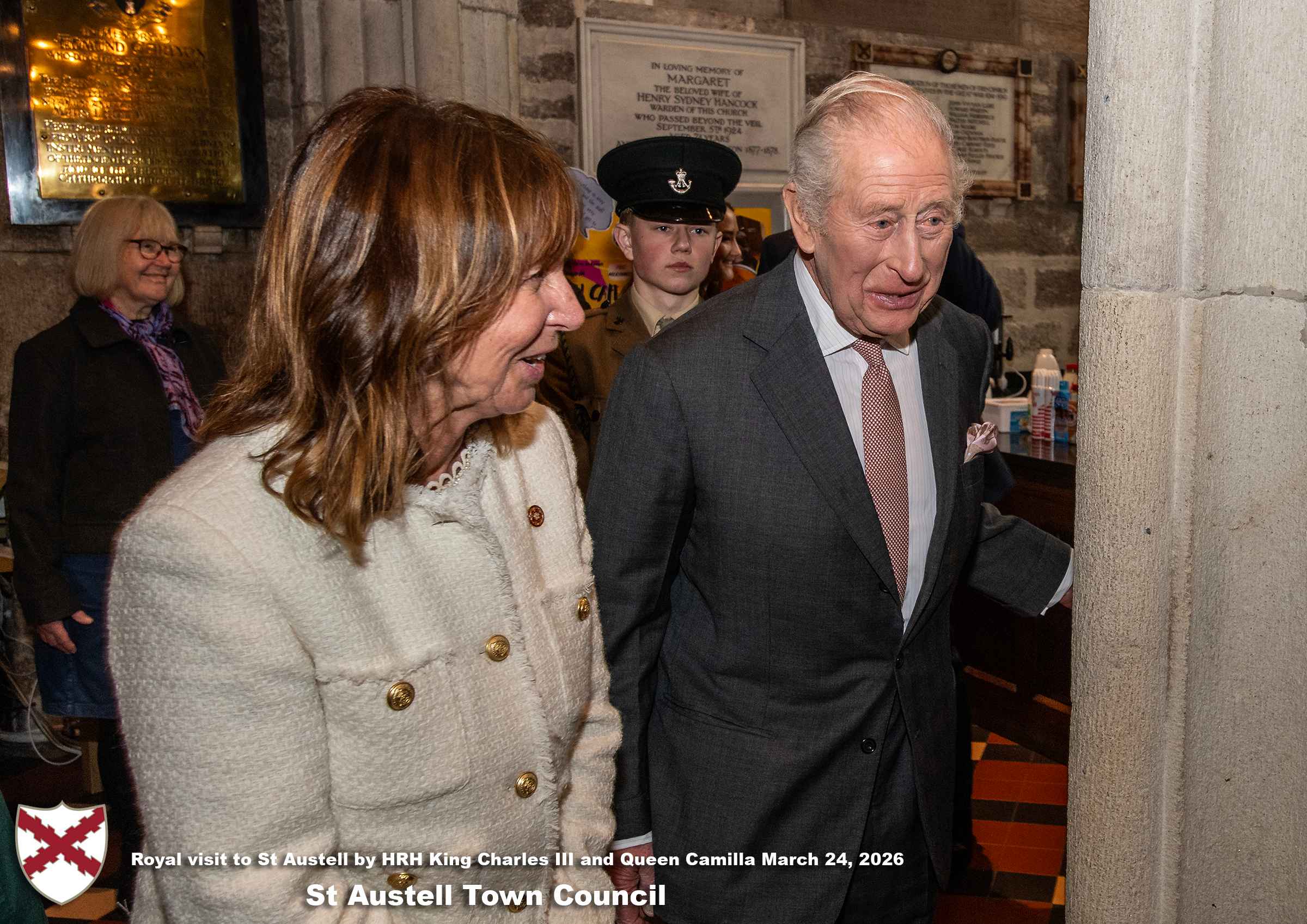 His Majesty King Charles meets local organisations, volunteers, religious groups and pupil’s from a local school at Holy Trinity Church.