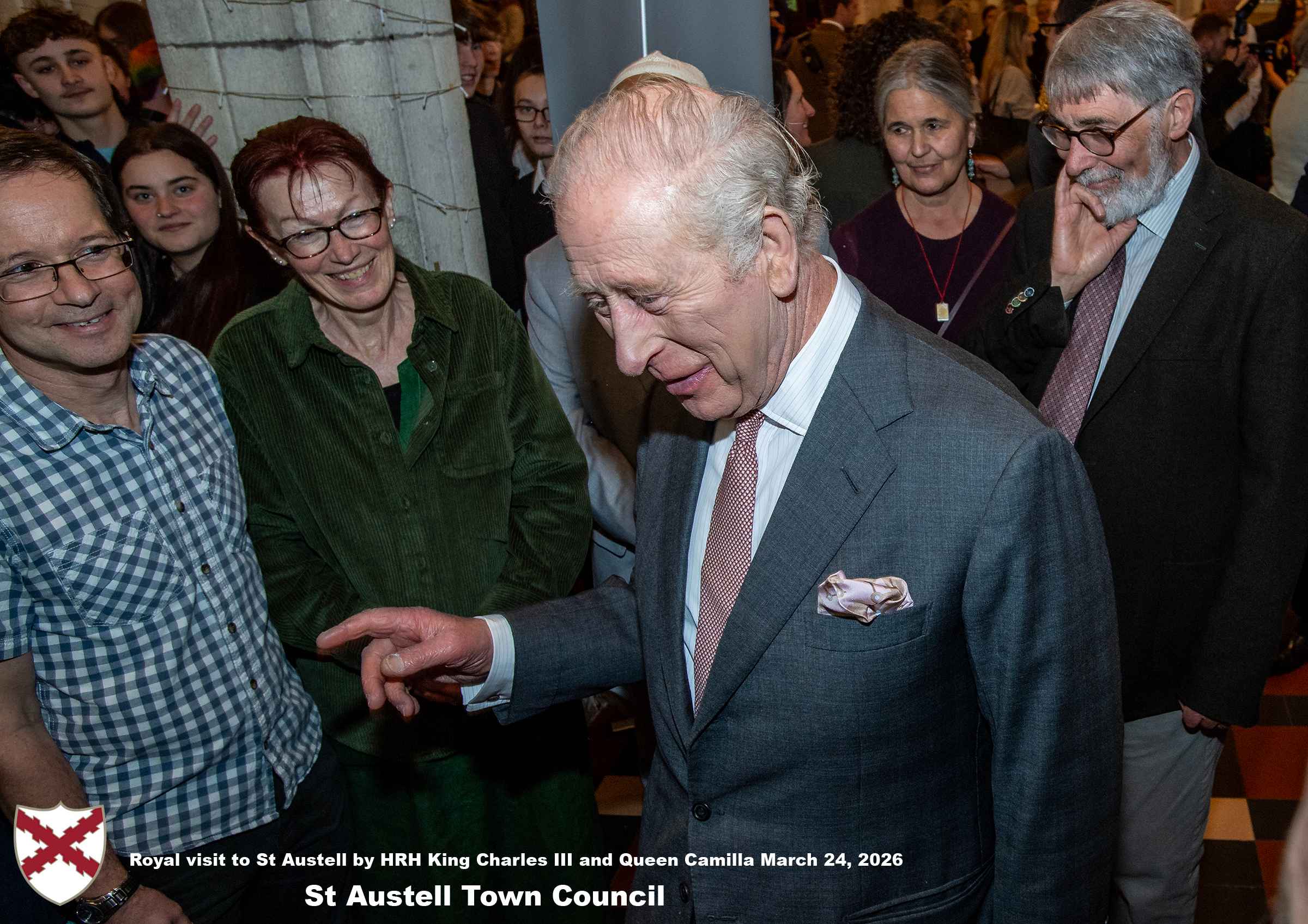 His Majesty King Charles meets local organisations, volunteers, religious groups and pupil’s from a local school at Holy Trinity Church.