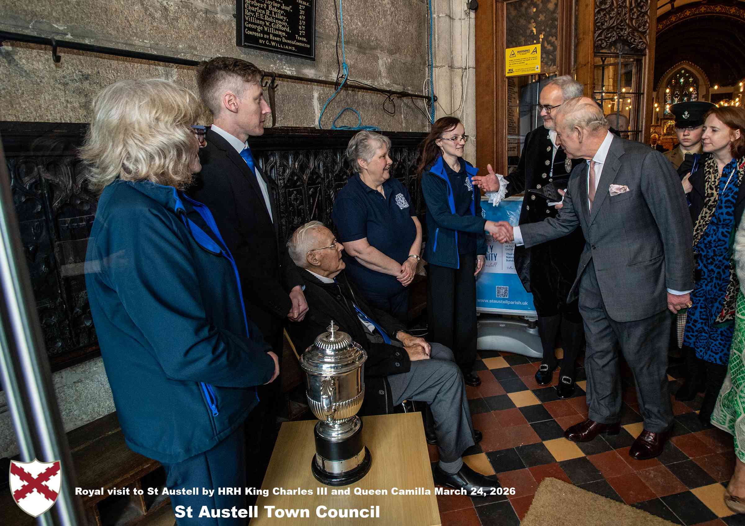 His Majesty King Charles meets local organisations, volunteers, religious groups and pupil’s from a local school at Holy Trinity Church.