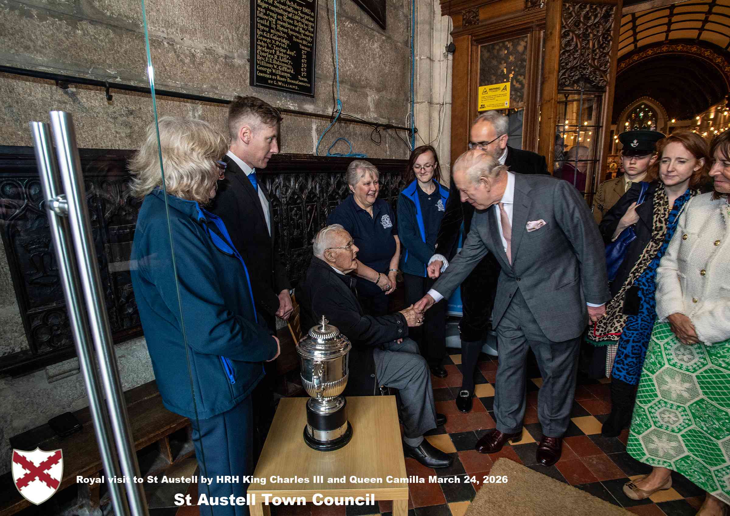His Majesty King Charles meets local organisations, volunteers, religious groups and pupil’s from a local school at Holy Trinity Church.