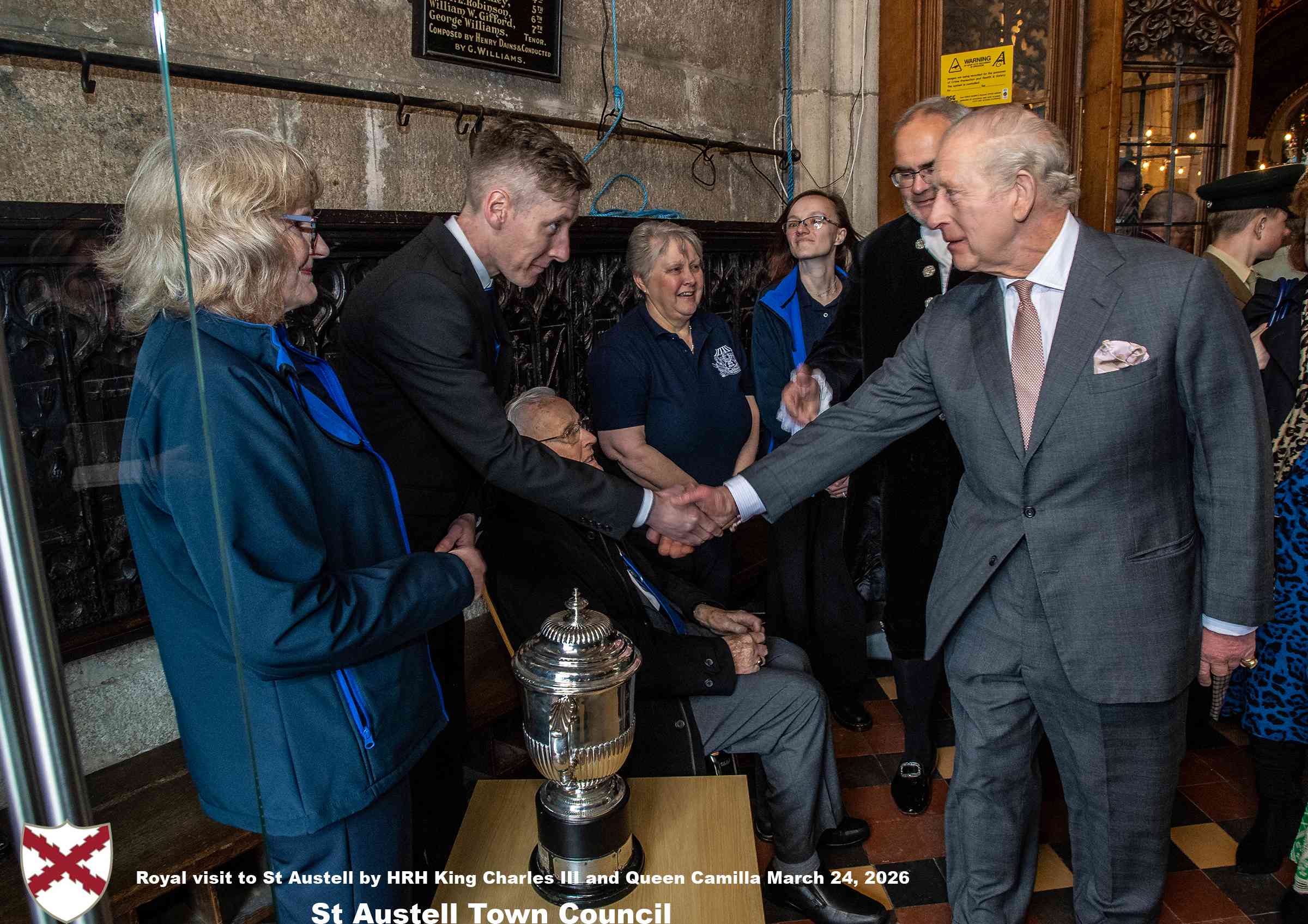 His Majesty King Charles meets local organisations, volunteers, religious groups and pupil’s from a local school at Holy Trinity Church.