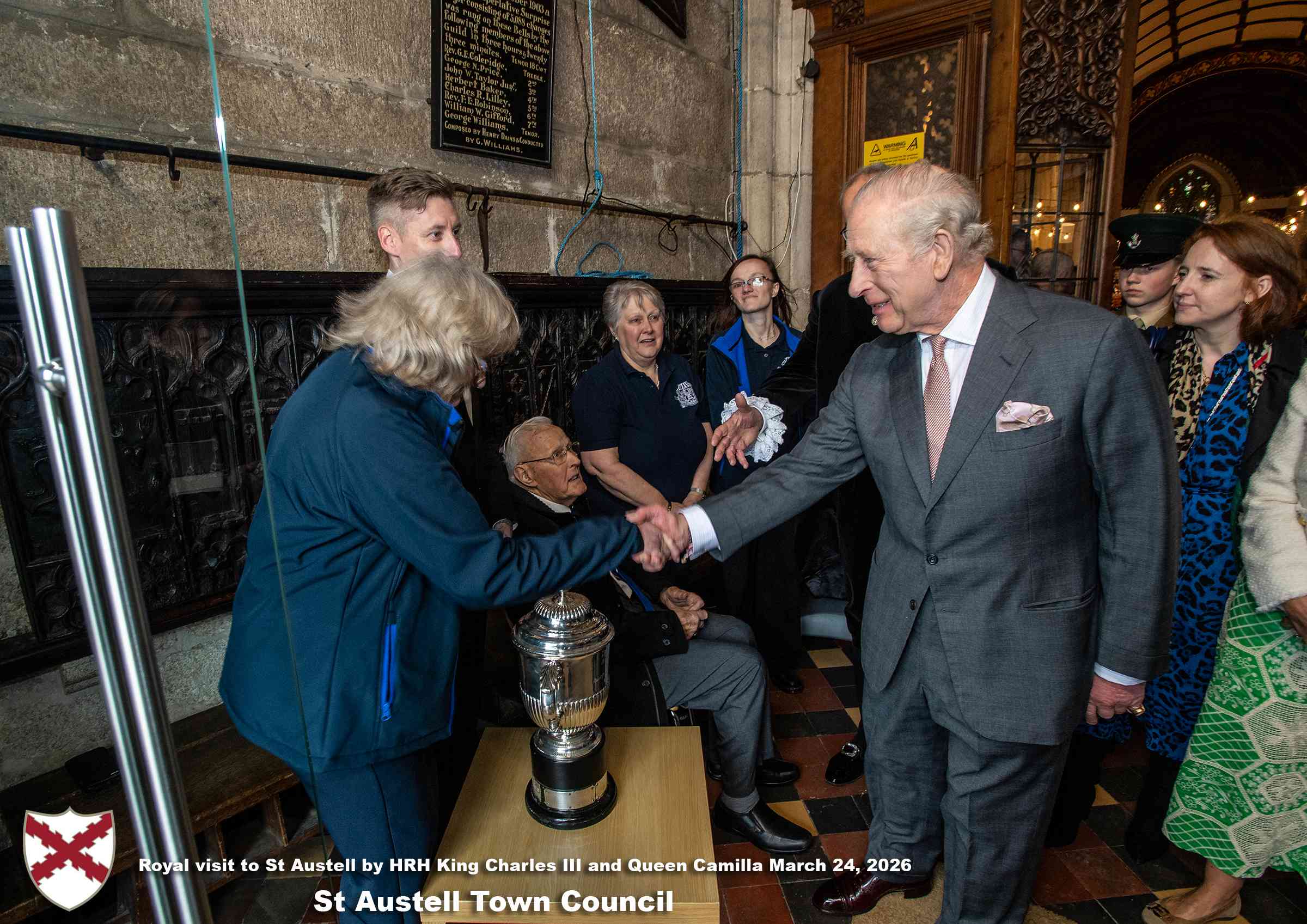 His Majesty King Charles meets local organisations, volunteers, religious groups and pupil’s from a local school at Holy Trinity Church.