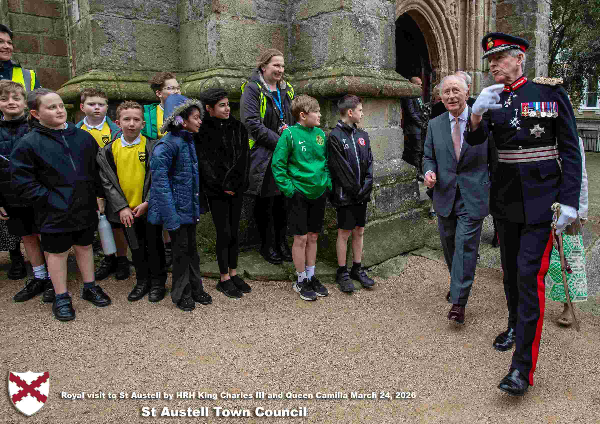 His Majesty King Charles meets local organisations, volunteers, religious groups and pupil’s from a local school at Holy Trinity Church.