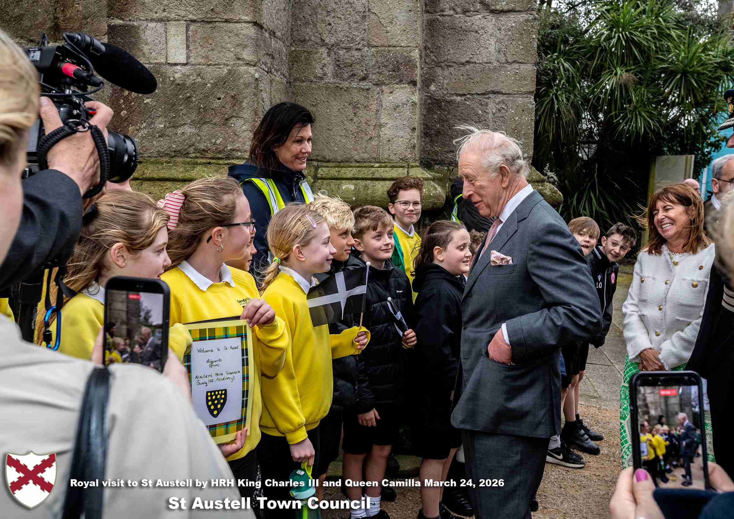 His Majesty King Charles meets local organisations, volunteers, religious groups and pupil’s from a local school at Holy Trinity Church.