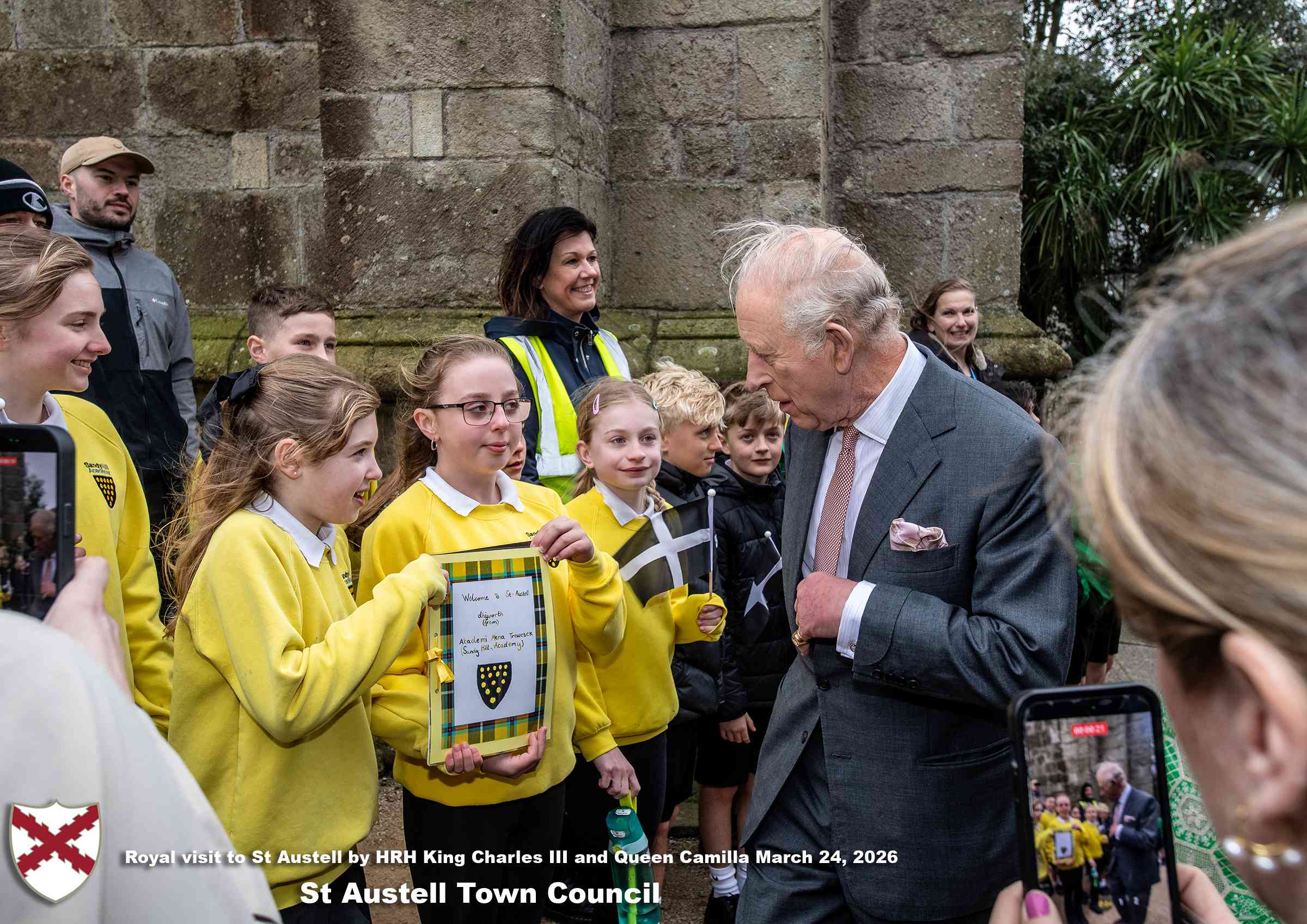 His Majesty King Charles meets local organisations, volunteers, religious groups and pupil’s from a local school at Holy Trinity Church.