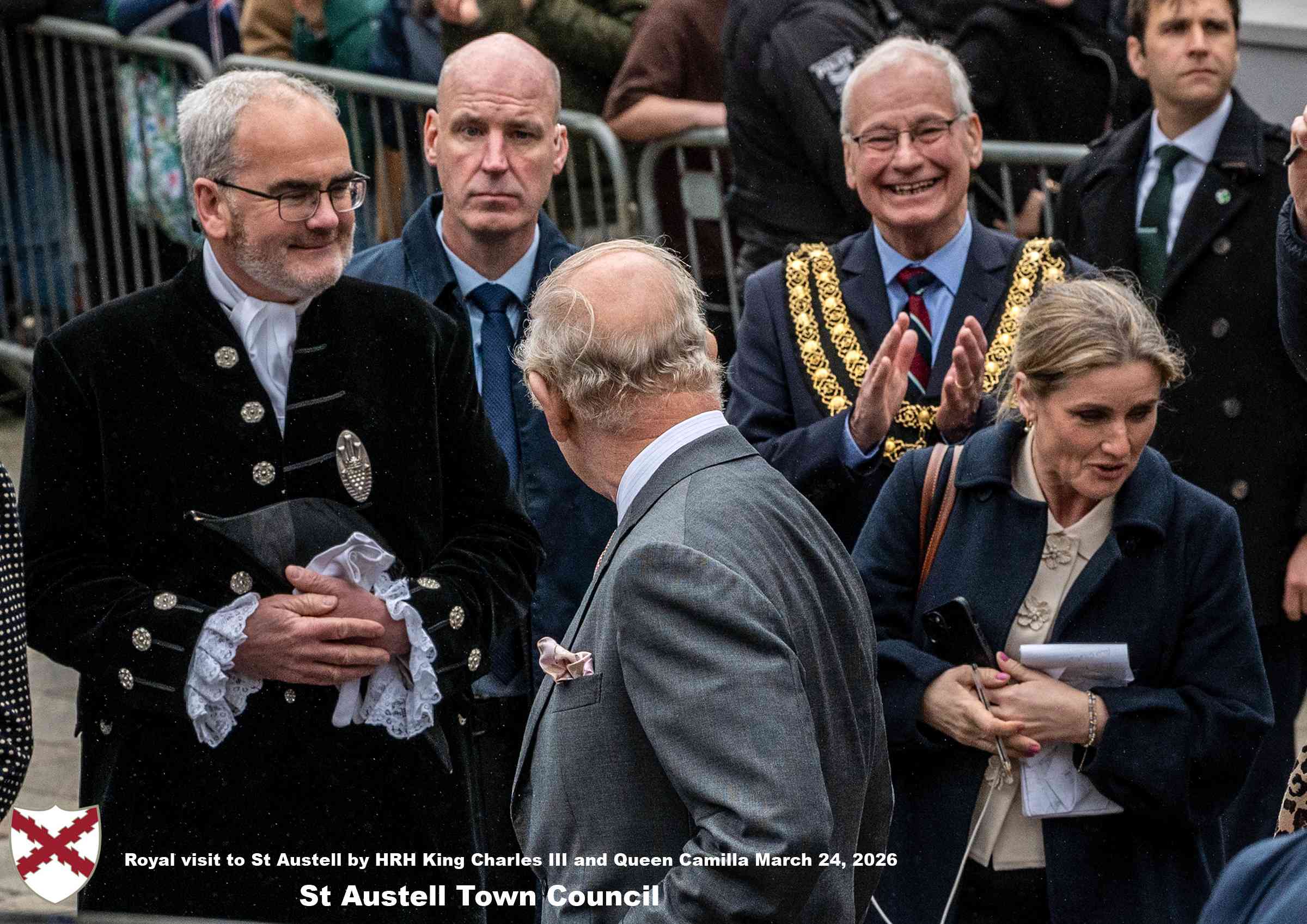 His Majesty King Charles and Her Majesty Queen Camilla meet members of the public in St Austell Town Centre.