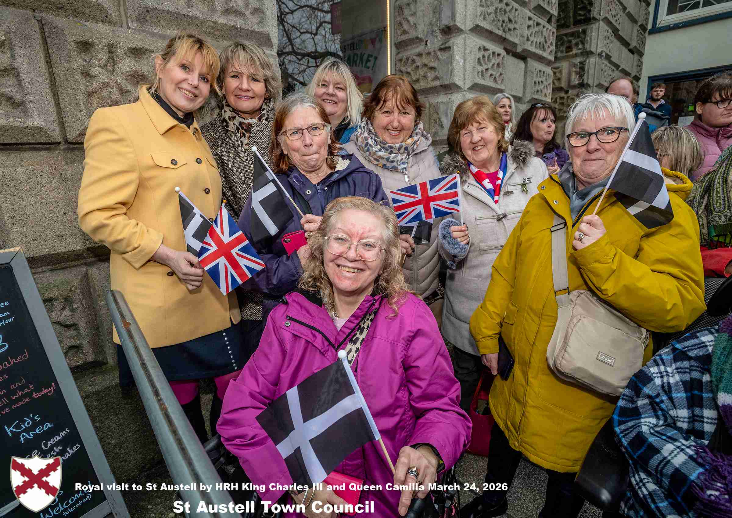 His Majesty King Charles and Her Majesty Queen Camilla meet members of the public in St Austell Town Centre.