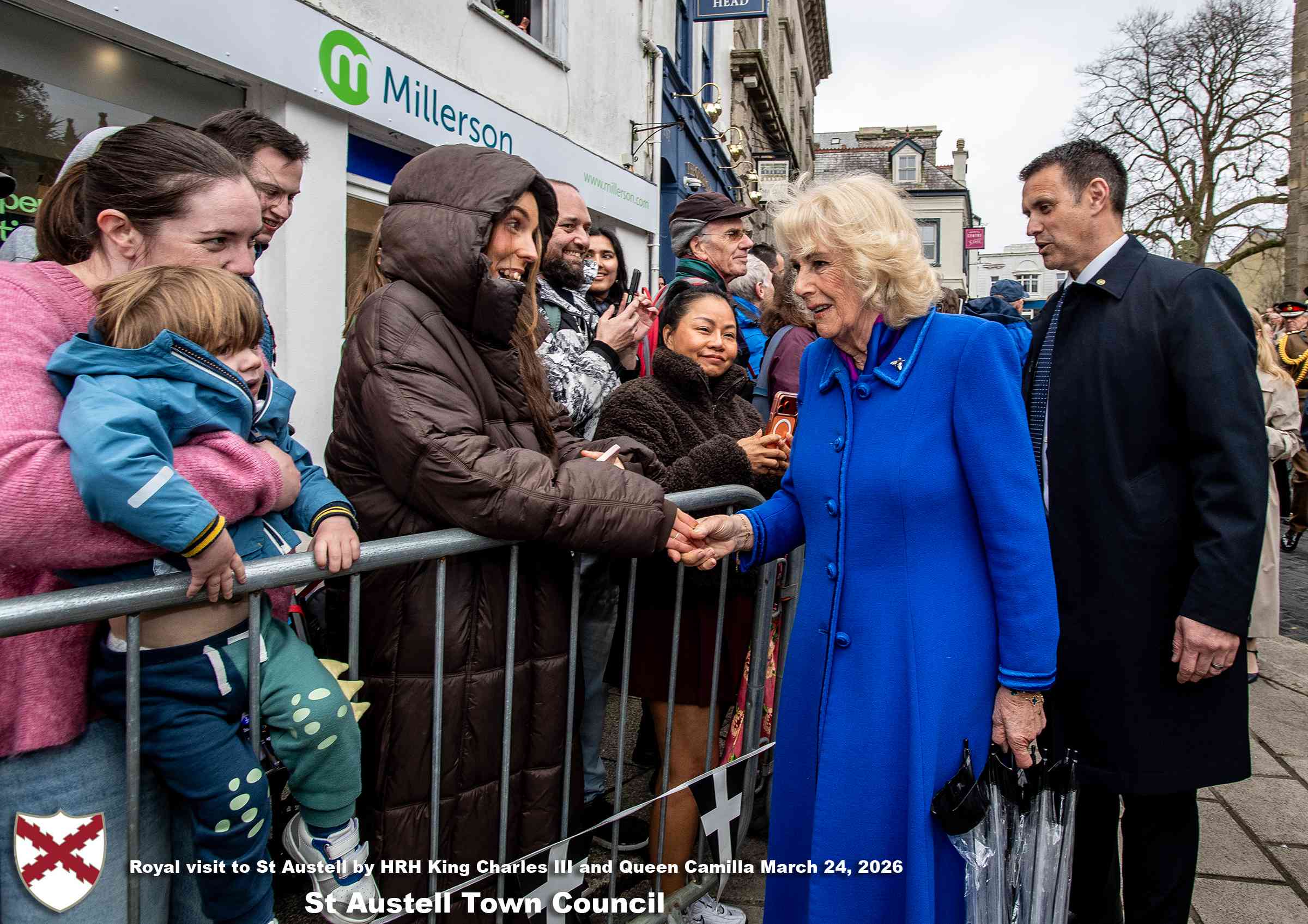 His Majesty King Charles and Her Majesty Queen Camilla meet members of the public in St Austell Town Centre.