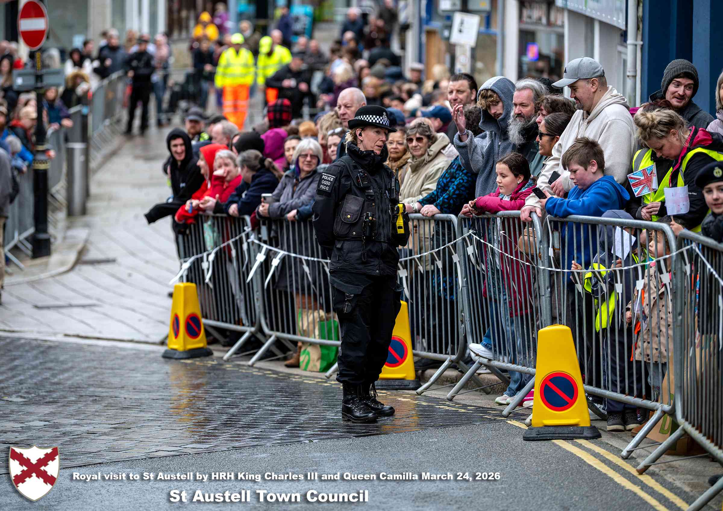 His Majesty King Charles and Her Majesty Queen Camilla meet members of the public in St Austell Town Centre.