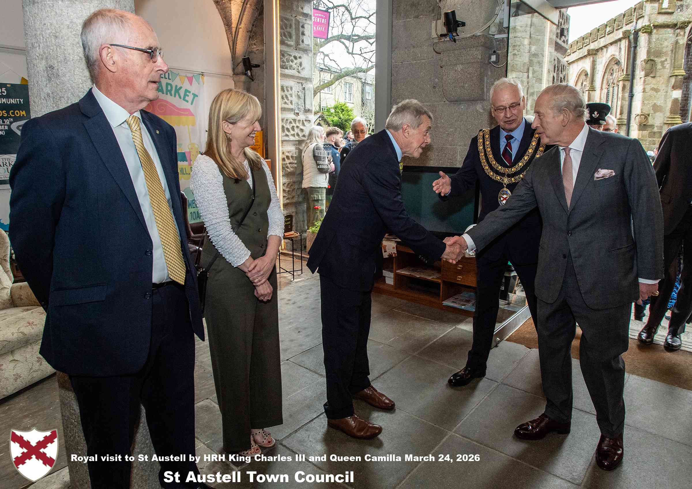 His Majesty King Charles and Her Majesty Queen Camilla visit the historic Market House in St Austell