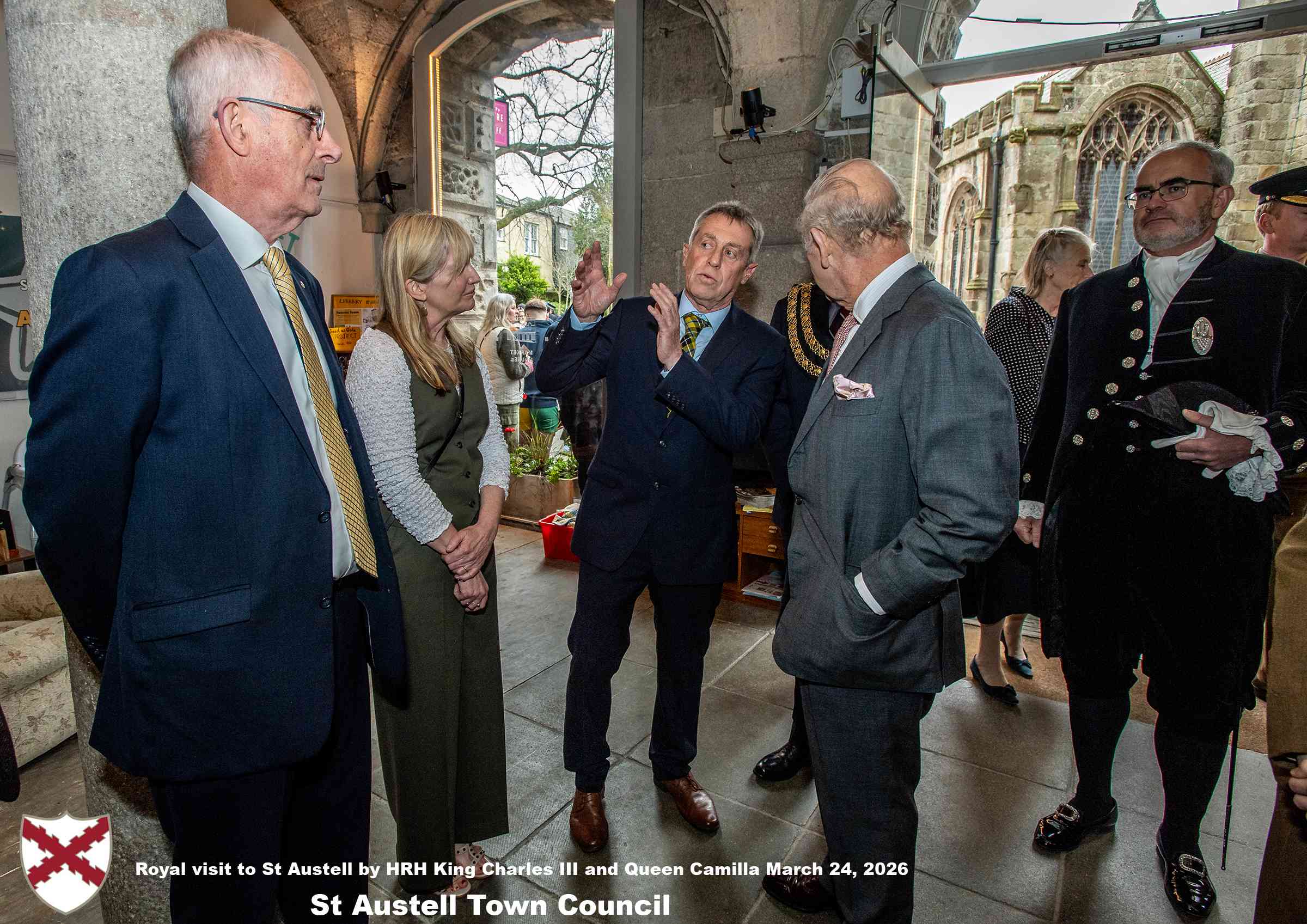 His Majesty King Charles and Her Majesty Queen Camilla visit the historic Market House in St Austell