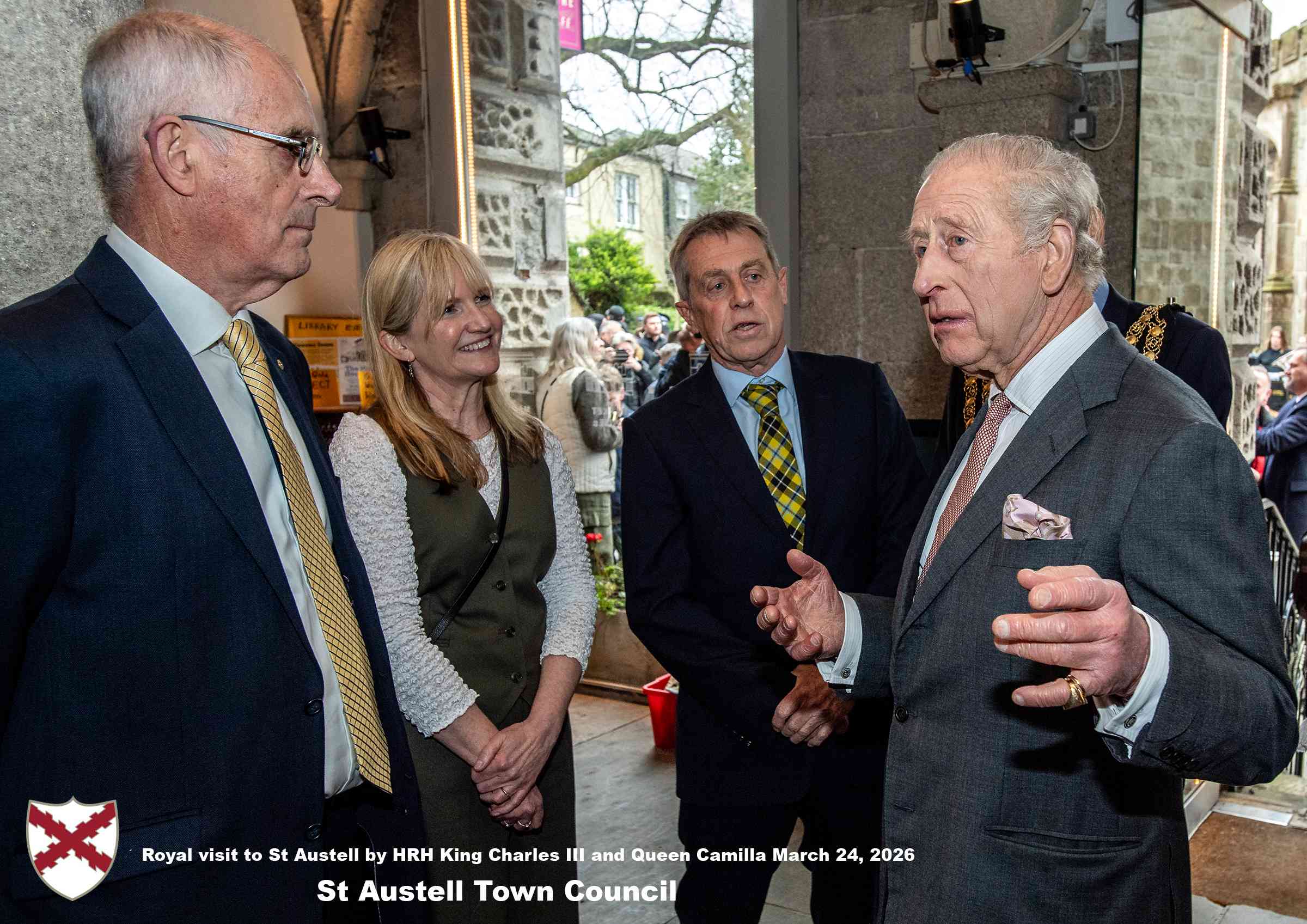 His Majesty King Charles and Her Majesty Queen Camilla visit the historic Market House in St Austell