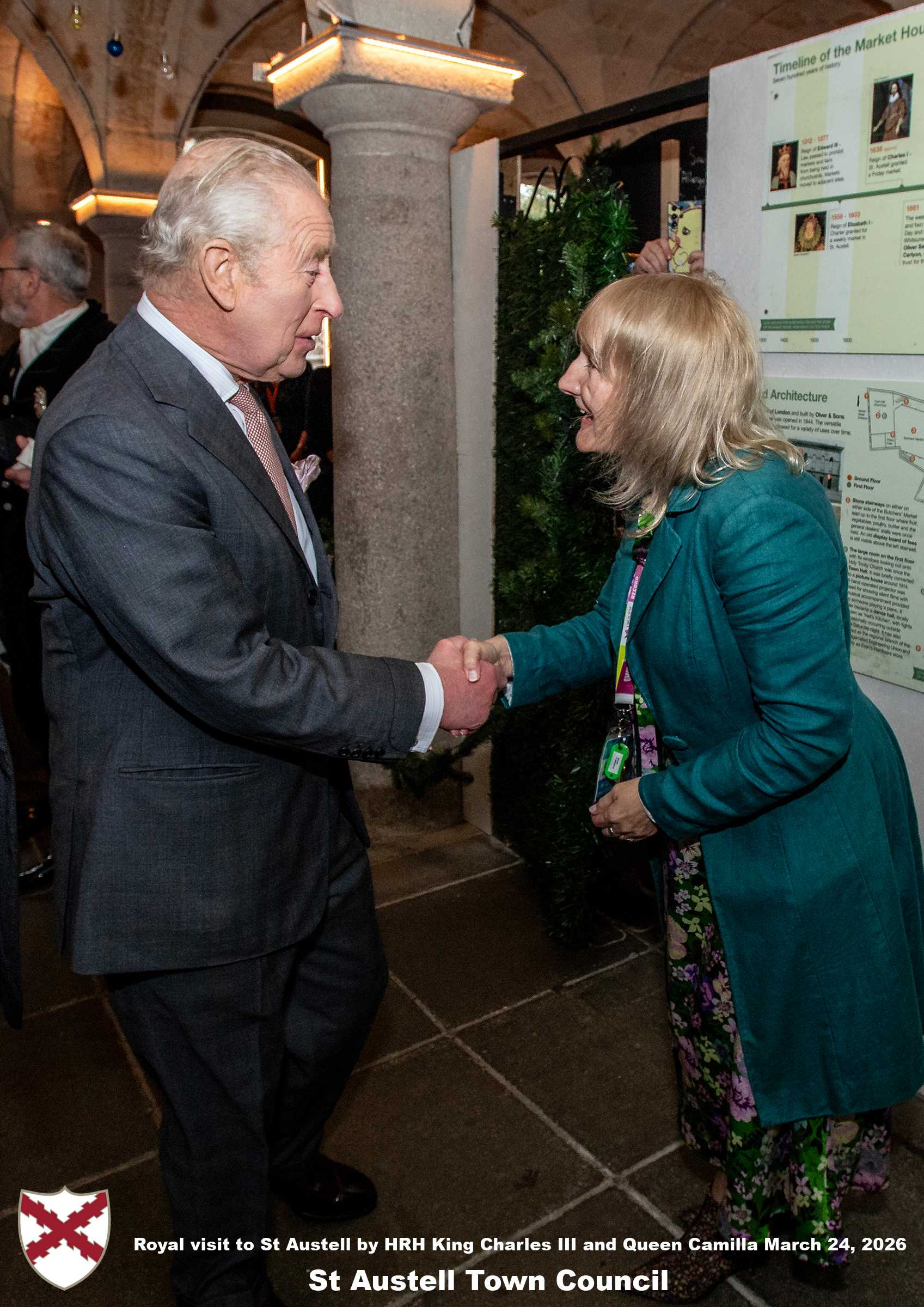 His Majesty King Charles and Her Majesty Queen Camilla visit the historic Market House in St Austell