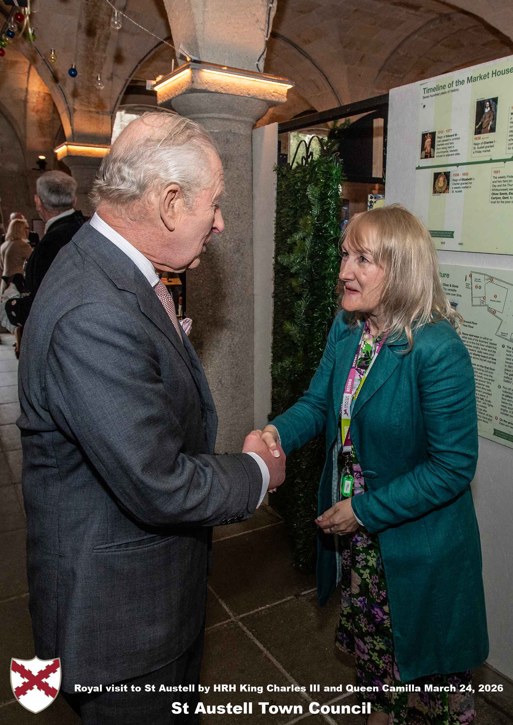 His Majesty King Charles and Her Majesty Queen Camilla visit the historic Market House in St Austell
