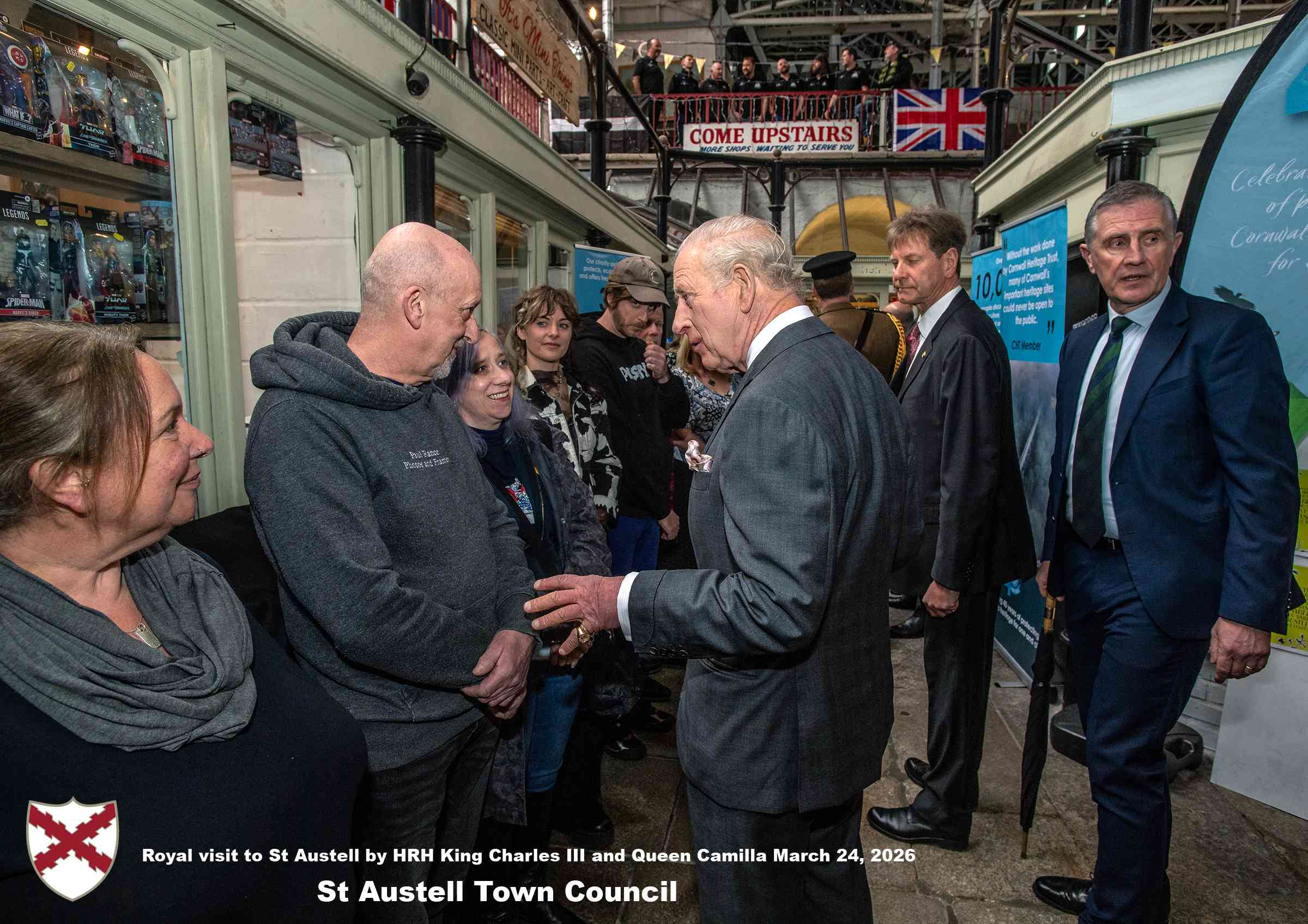 His Majesty King Charles and Her Majesty Queen Camilla visit the historic Market House in St Austell