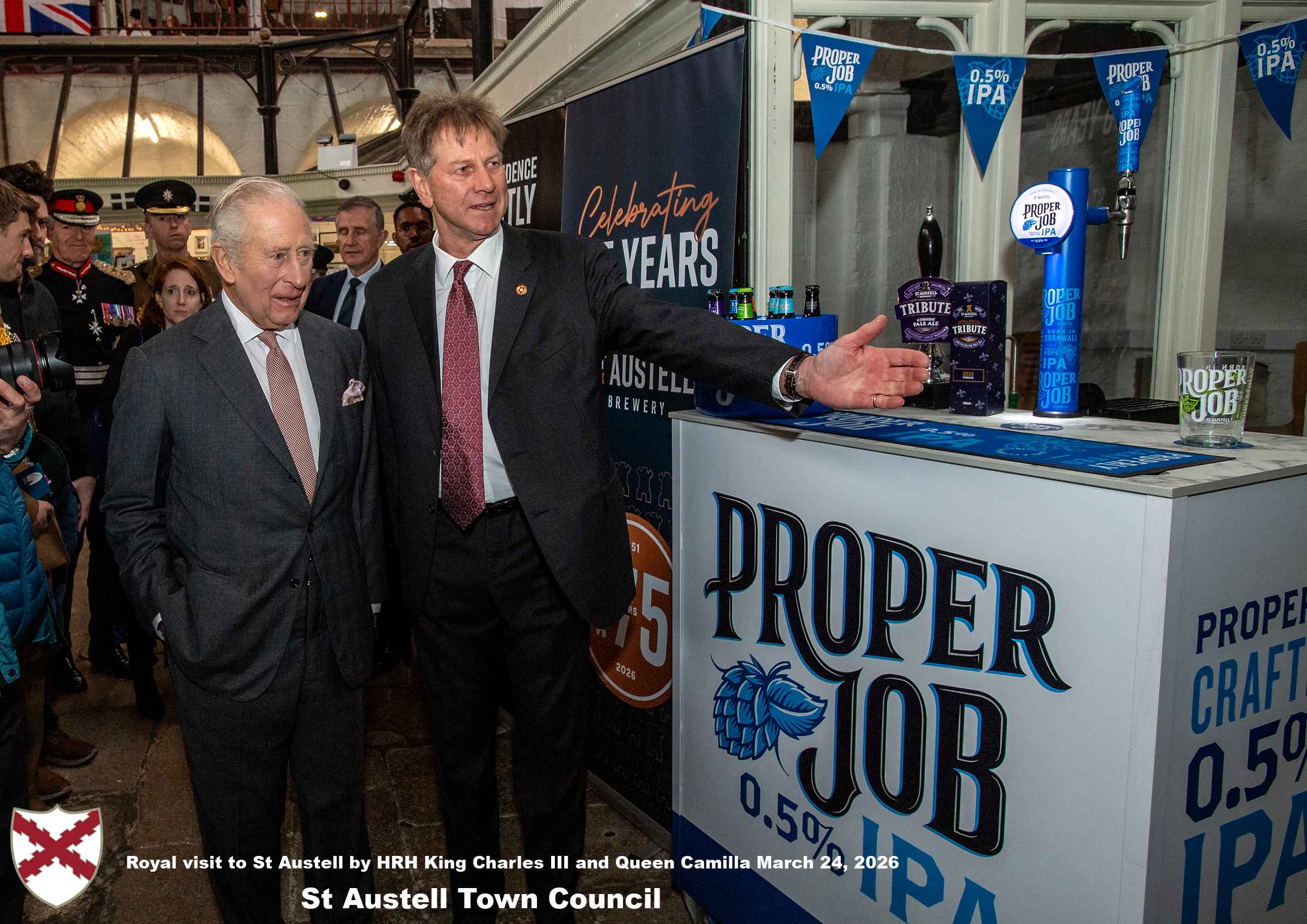 His Majesty King Charles and Her Majesty Queen Camilla visit the historic Market House in St Austell
