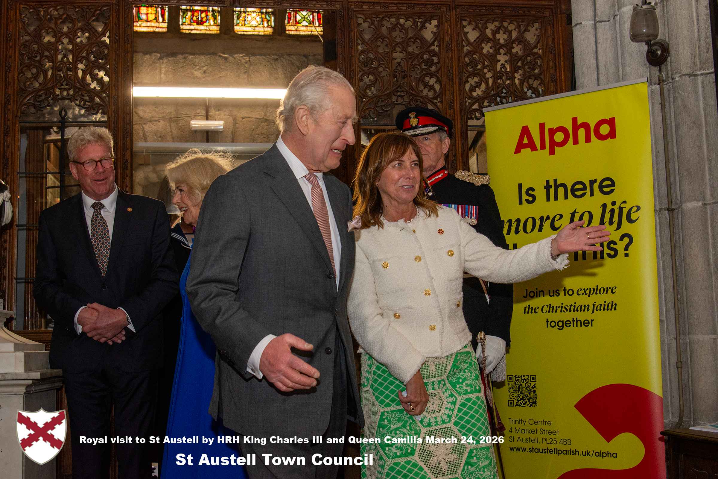 His Majesty King Charles and Her Majesty Queen Camilla meets local organisations, volunteers and religious groups in Holy Trinity Church.