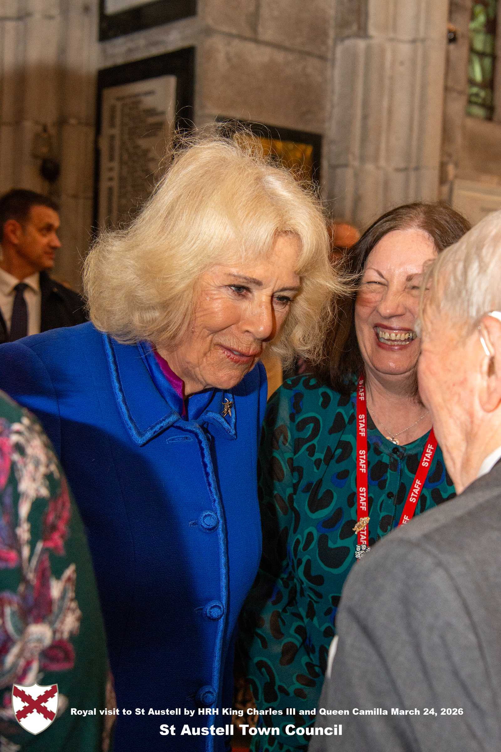 Her Majesty Queen Camilla meets local organisations, volunteers and pupil’s from a local school at Holy Trinity Church.