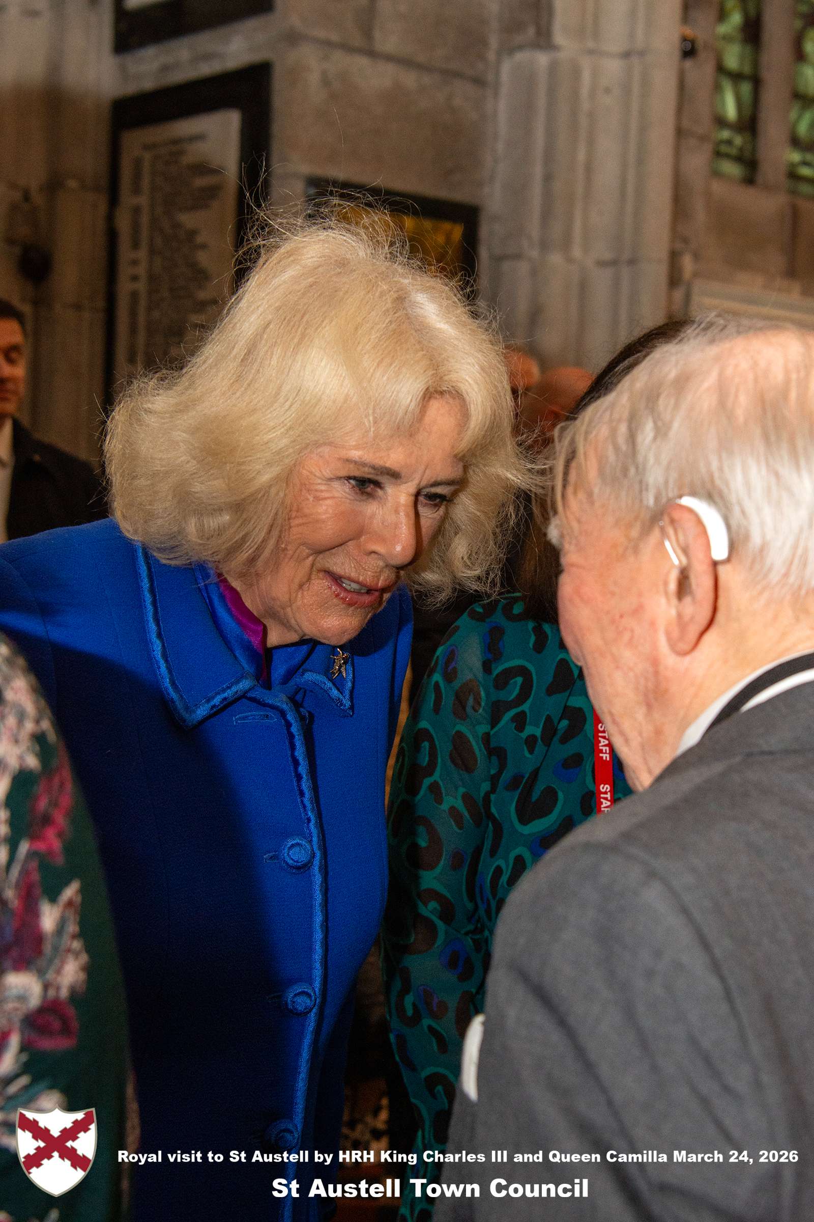 Her Majesty Queen Camilla meets local organisations, volunteers and pupil’s from a local school at Holy Trinity Church.