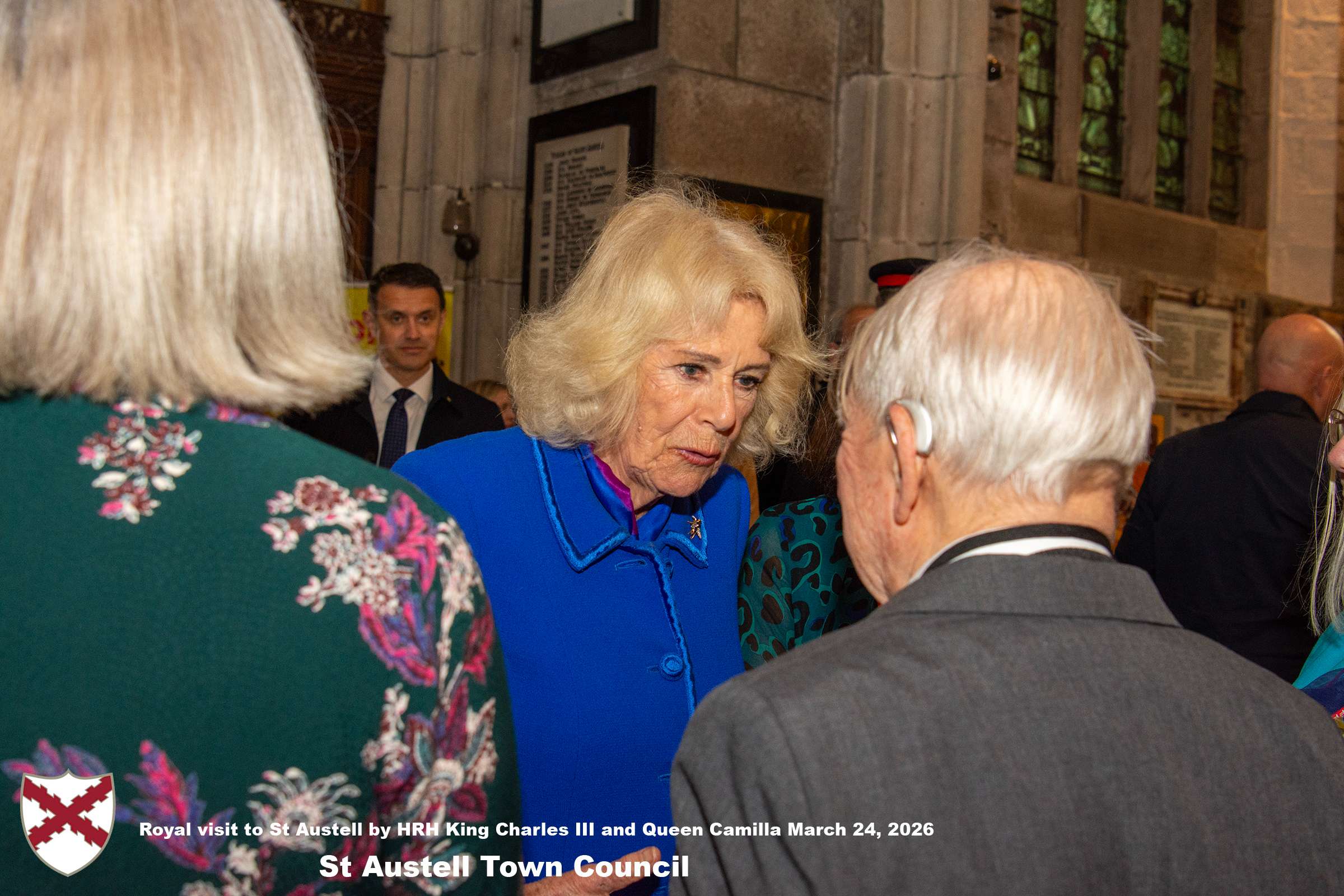 Her Majesty Queen Camilla meets local organisations, volunteers and pupil’s from a local school at Holy Trinity Church.