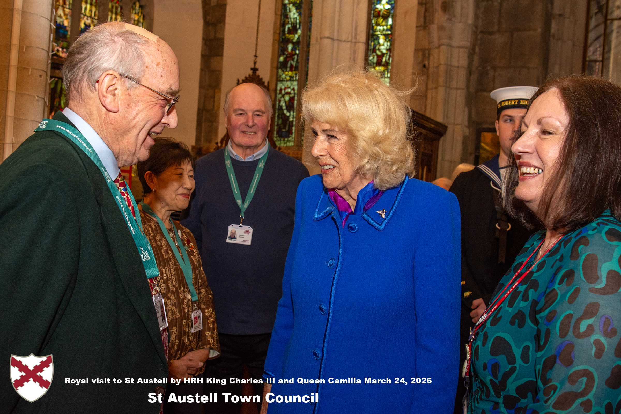 Her Majesty Queen Camilla meets local organisations, volunteers and pupil’s from a local school at Holy Trinity Church.