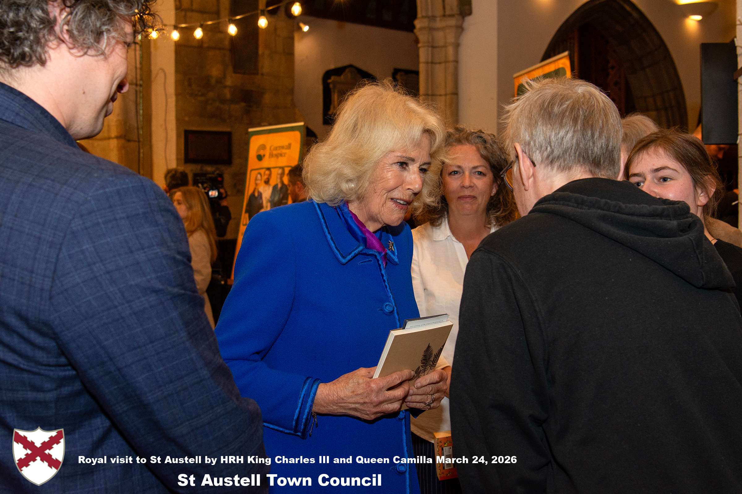 Her Majesty Queen Camilla meets local organisations, volunteers and pupil’s from a local school at Holy Trinity Church.