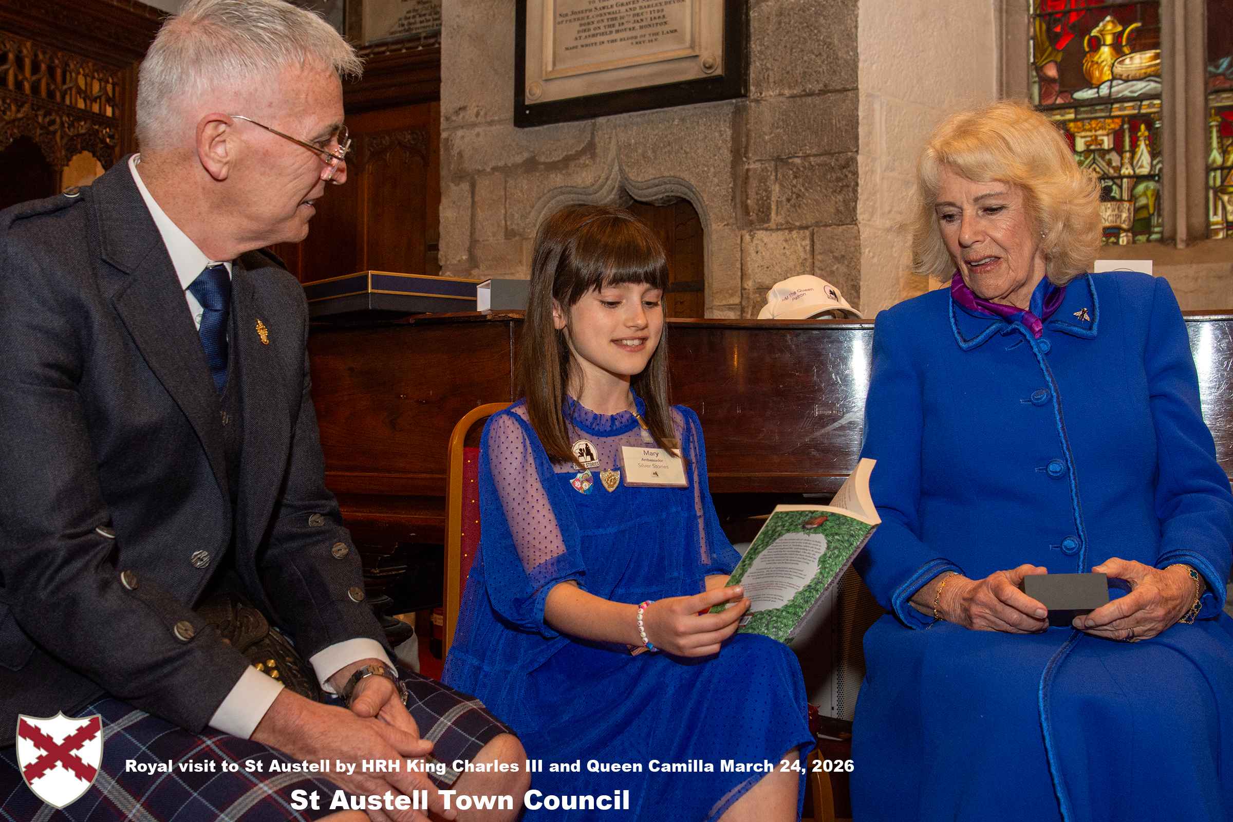 Her Majesty Queen Camilla meets local organisations, volunteers and pupils from a local school at Holy Trinity Church.