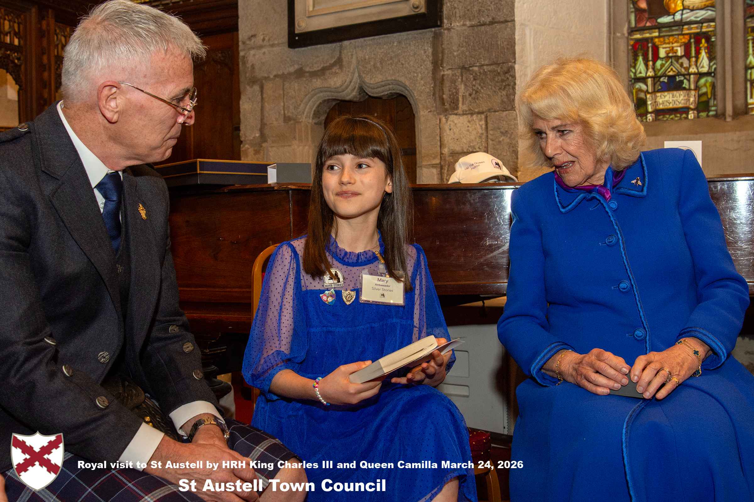 Her Majesty Queen Camilla meets local organisations, volunteers and pupils from a local school at Holy Trinity Church.