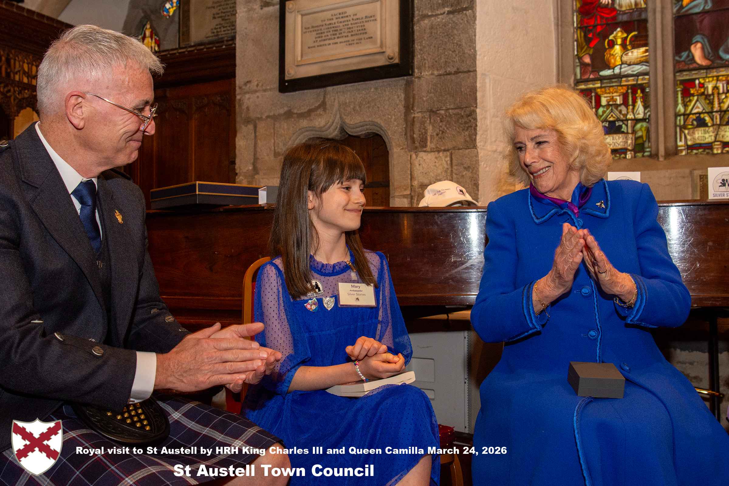 Her Majesty Queen Camilla meets local organisations, volunteers and pupils from a local school at Holy Trinity Church.