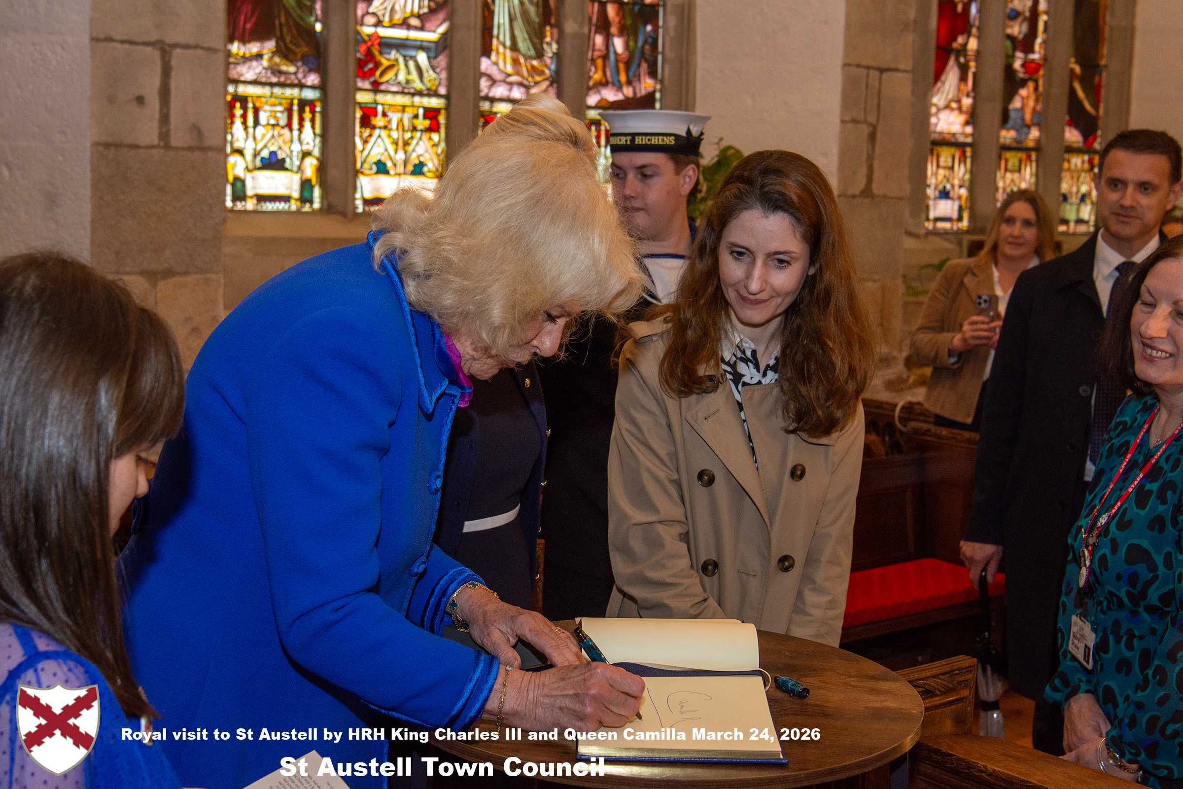 Her Majesty Queen Camilla meets local organisations, volunteers and pupils from a local school at Holy Trinity Church.