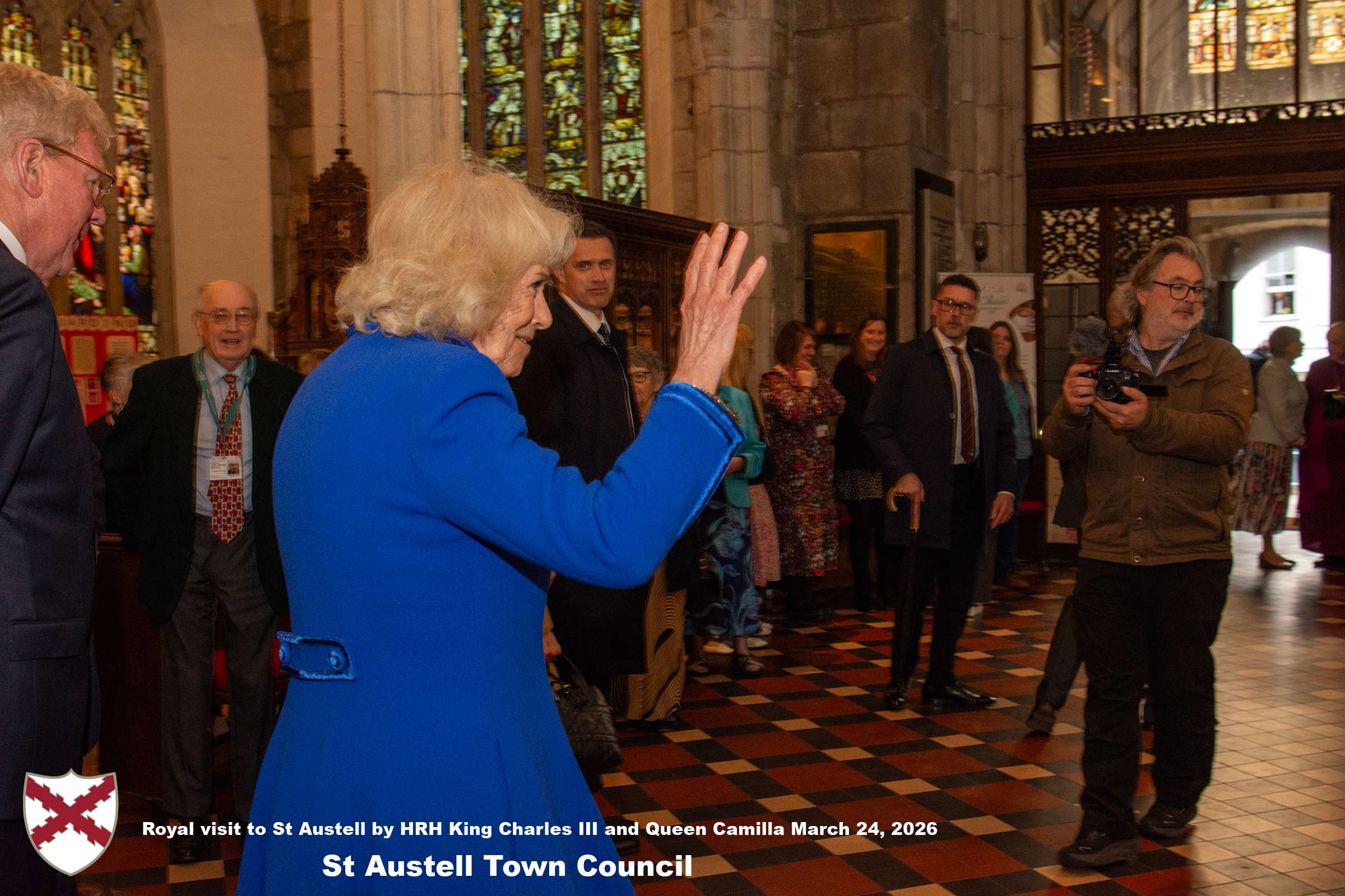 Her Majesty Queen Camilla meets local organisations, volunteers and pupils from a local school at Holy Trinity Church.