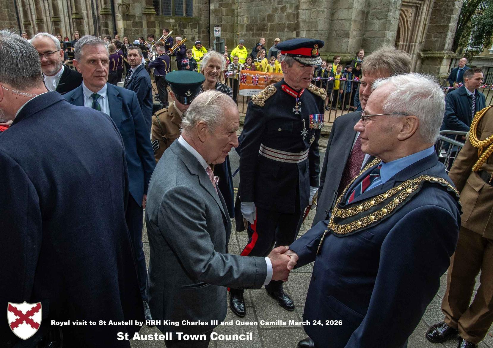 Mayor Colin Hamilton shakes hands with His Royal Highness King Charles