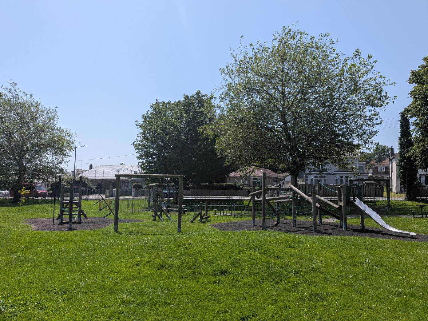 Climbing frame in Woodland Road Park, June 2026