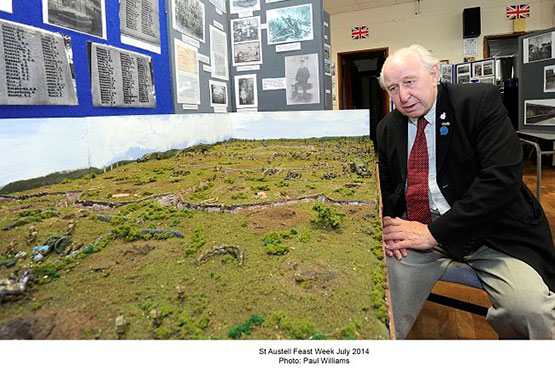 man looking at small model of a war