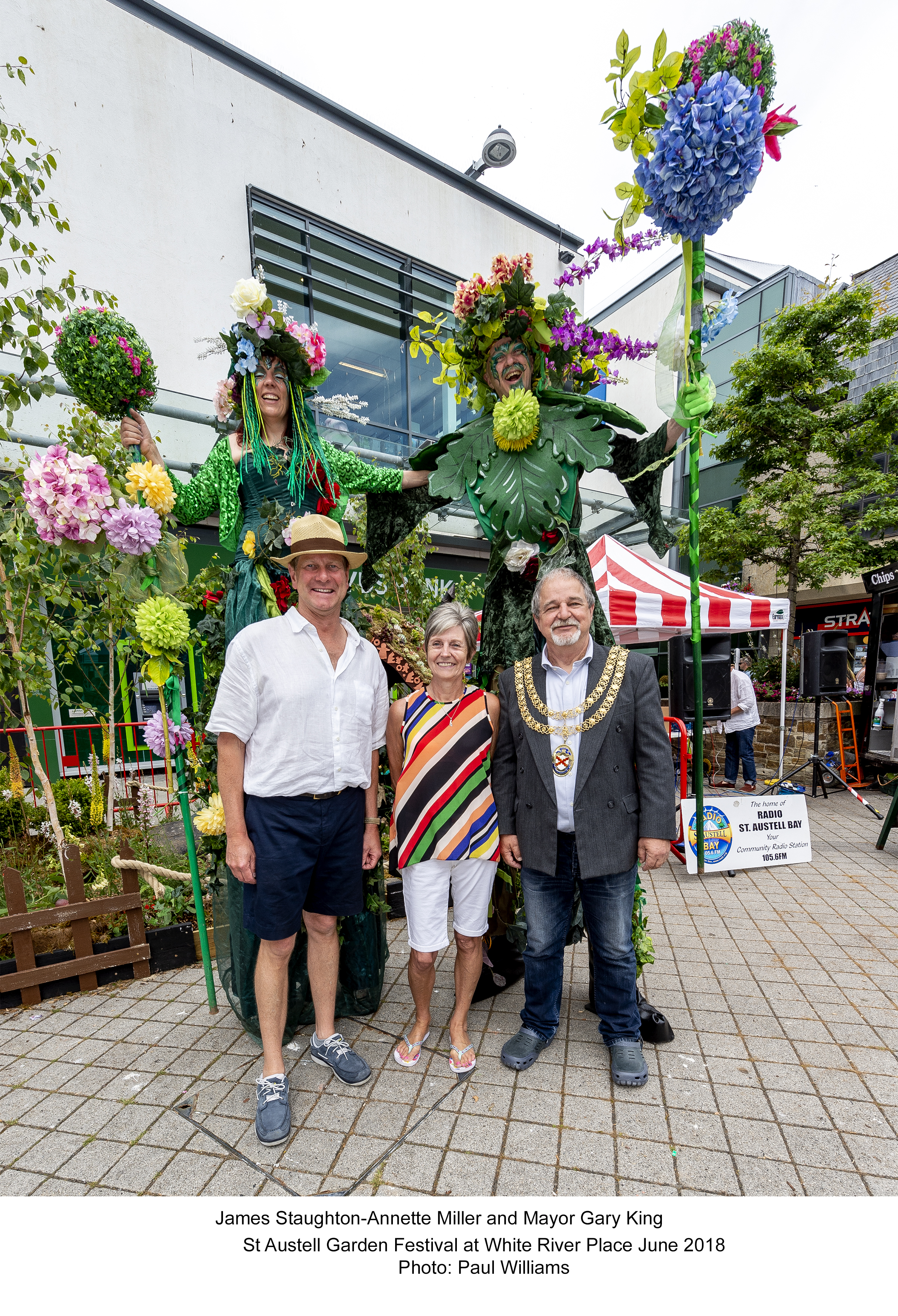 Mayor Gary King poses with locals at the 2019 St Austell Garden Festival