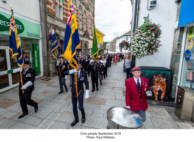 the 2019 Remembrance Day Parade passes through St Austell