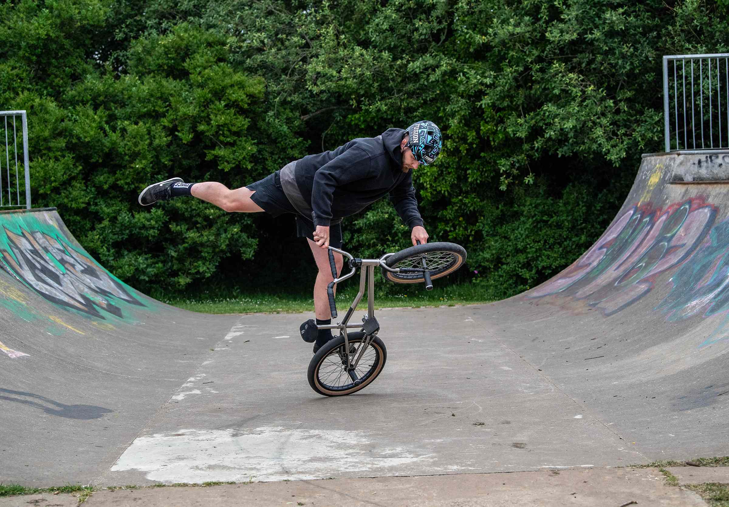 Matti from Fusion Extreme shows off a flat land BMX trick