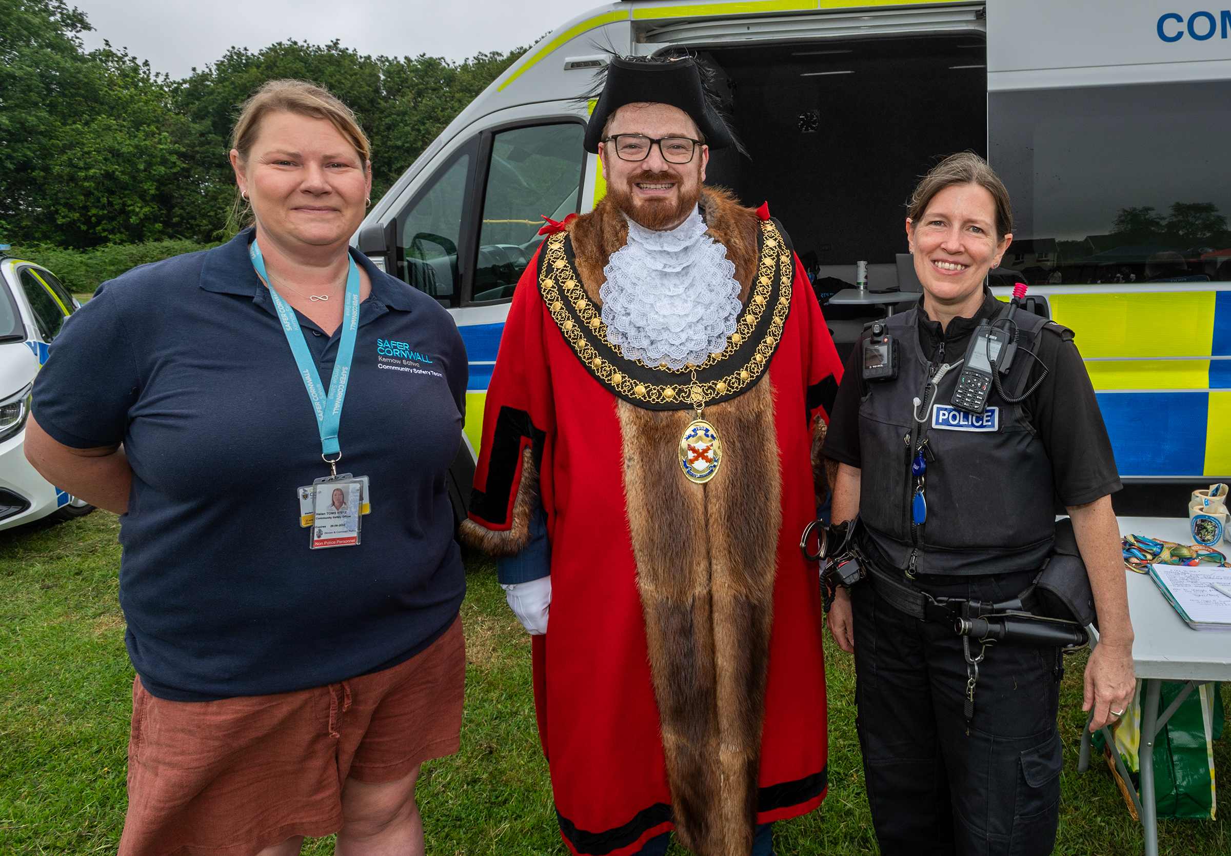 Cllr Ethan Stephens poses with officers from the Cornwall and Devon Police community engagement team