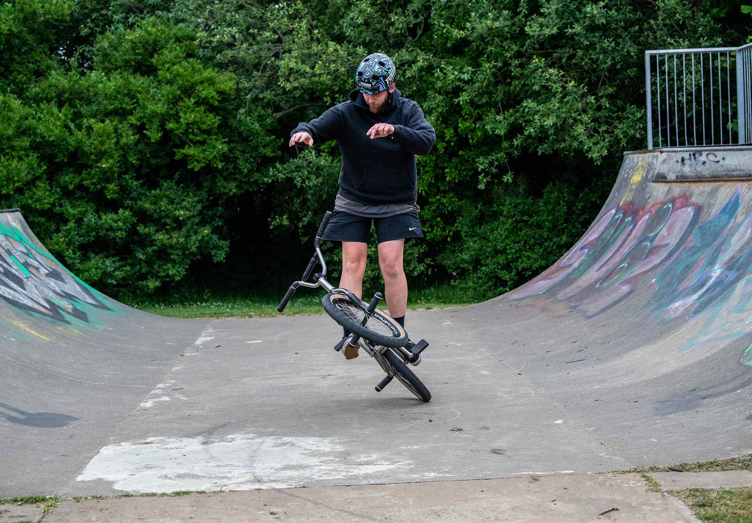 Matti from Fusion Extreme shows off a flat land BMX trick
